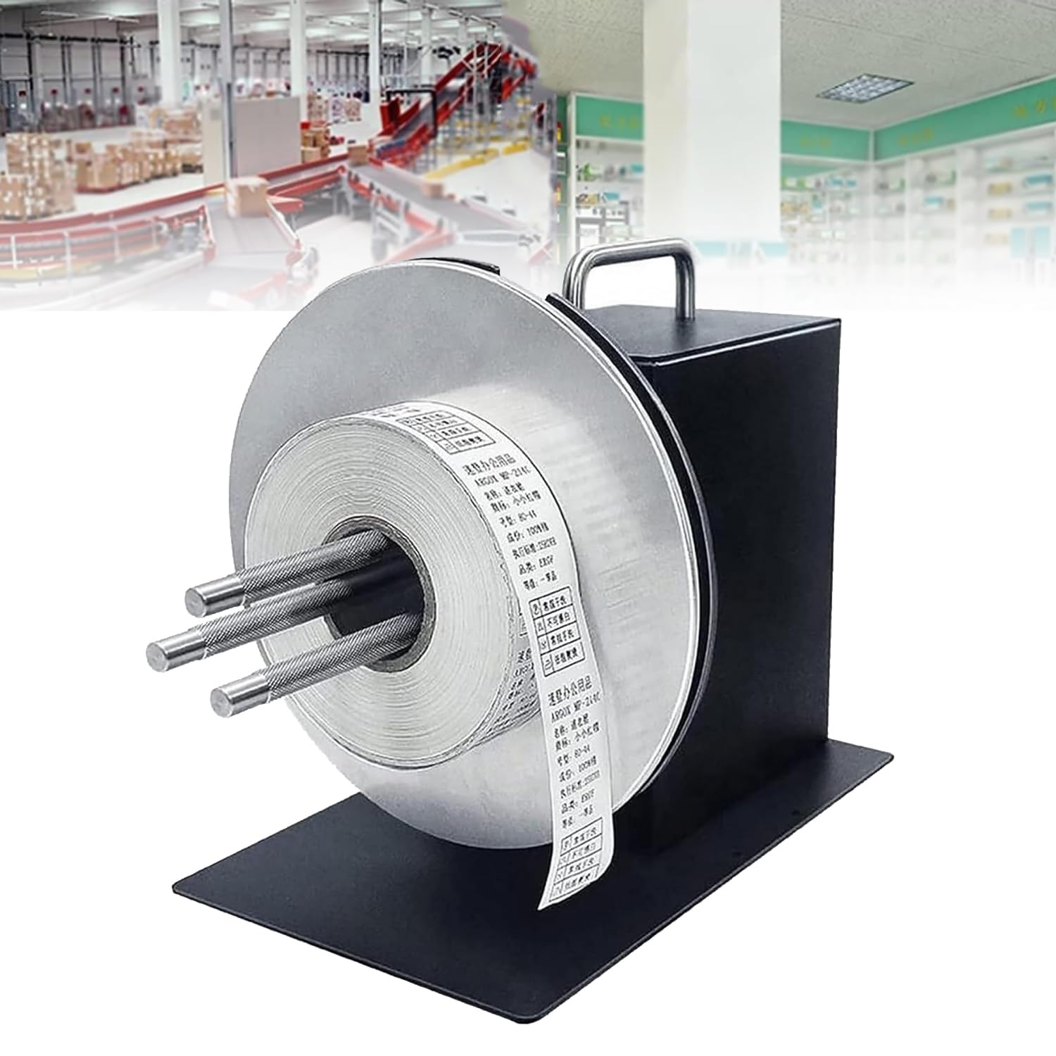 Pveanns Label Rewinder, Automatic Label Rewinder, Stainless Steel Shaft, 0-8 Inch/s Speed-Adjustable, Synchronized with Printer,Low Noise for Office, Warehouse