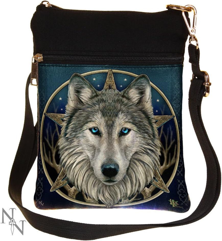 Nemesis Now Wild One Wolf Pentagram Shoulder Bag, Exclusive Lisa Parker Design, Adjustable Strap, Front Pocket