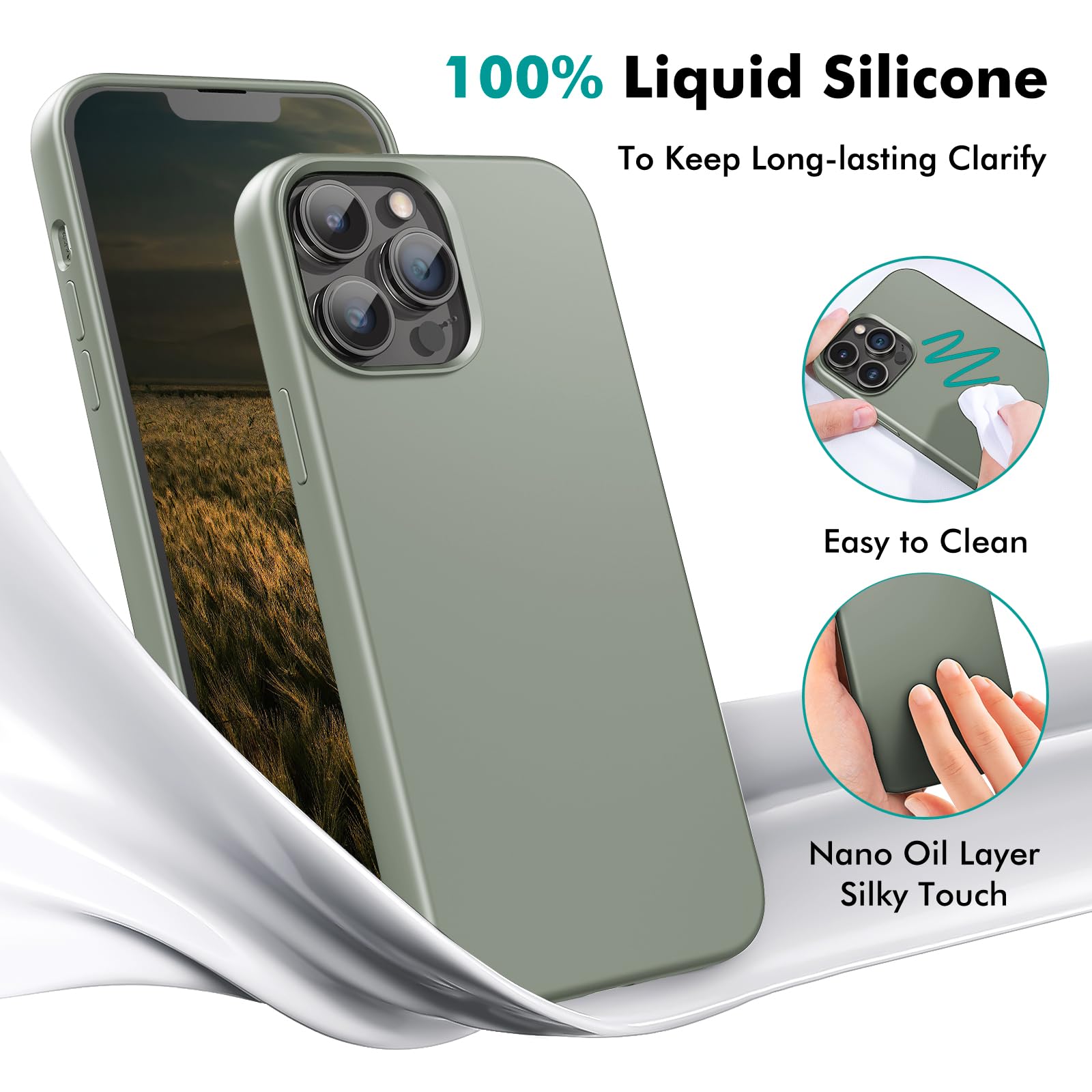 TIIXXE Silicone Case Compatible with iPhone 13 Pro Max case Soft Ultra Slim Protective Shockproof Liquid Silicone Phone Case,Anti-Scratch Microfiber Lining - Image 4