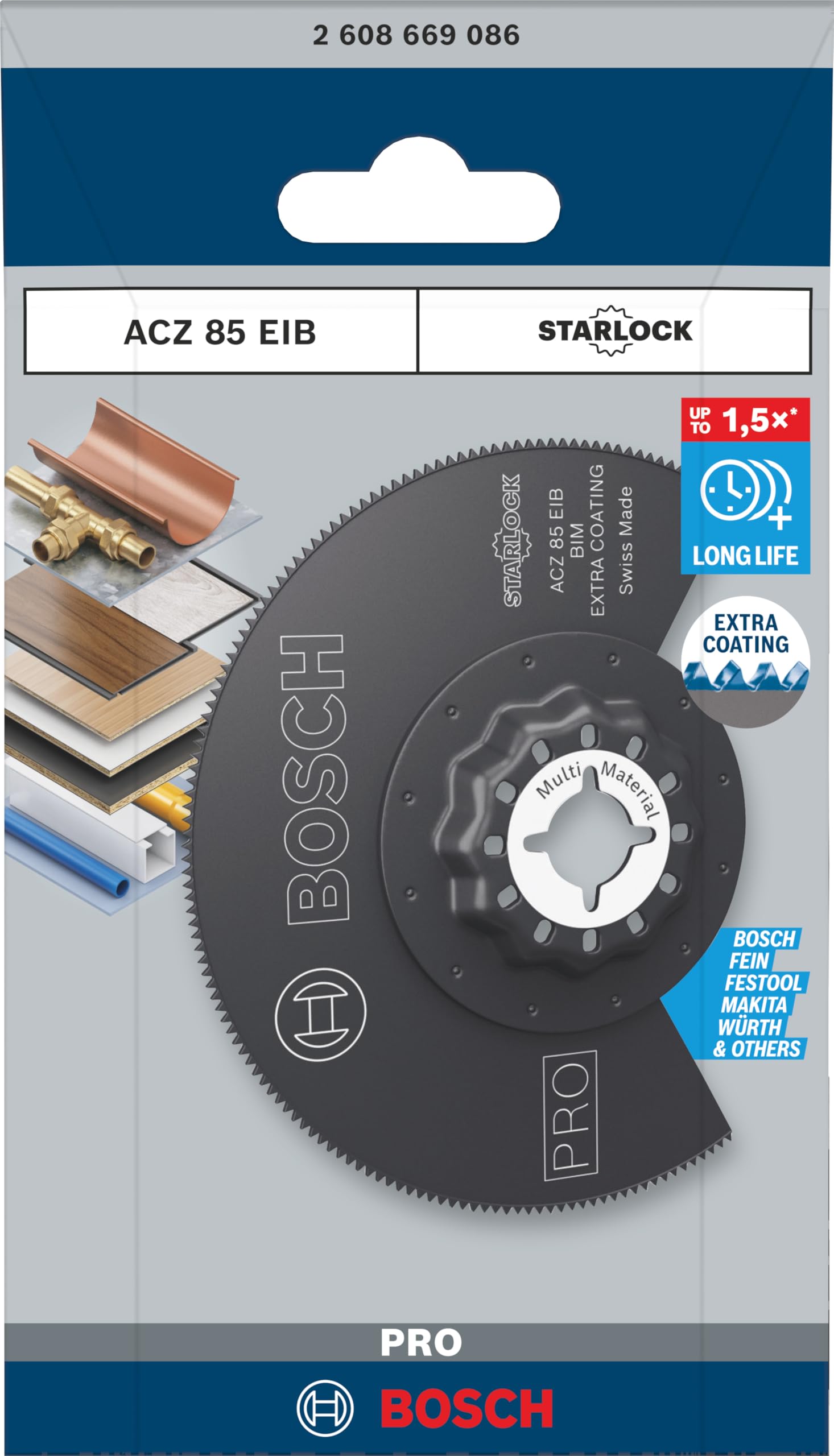 Bosch 1x Brzeszczot PRO Multi Material ACZ 85 EIB do narzędzia wielofunkcyjnego (do Metale nieżelazne, Solidny laminat winylowy, PCW, Ø 85 mm, Professional Akcesoria Narzędzie wielofunkcyjne)
