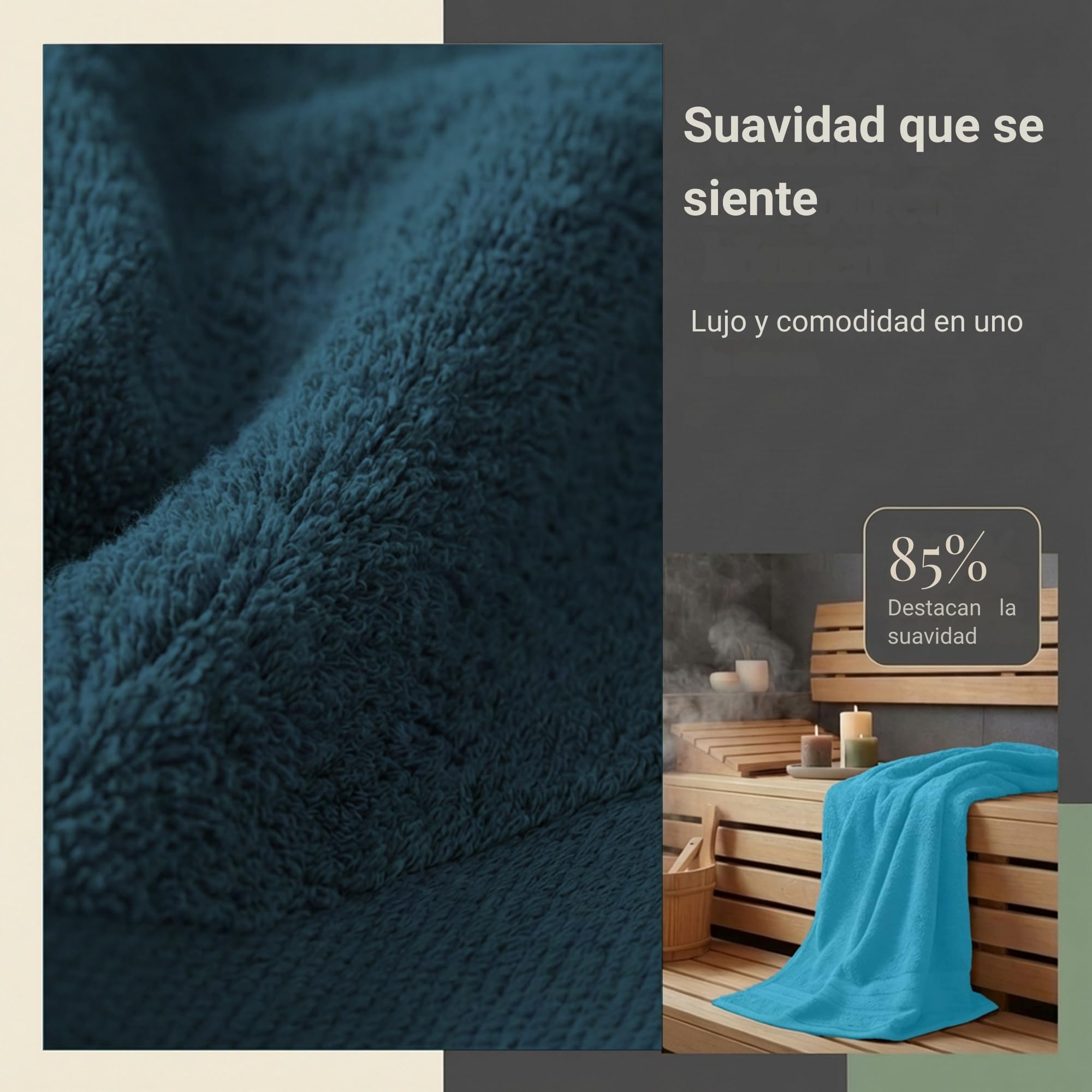 Komfortec Juego de Toallas 8 Piezas | 4 Toallas de Baño 70x140 cm y 4 Toallas 50x100 cm, 100% Algodón, Suaves y Absorbentes, OEKO-TEX, Azul Petróleo / Turquesa