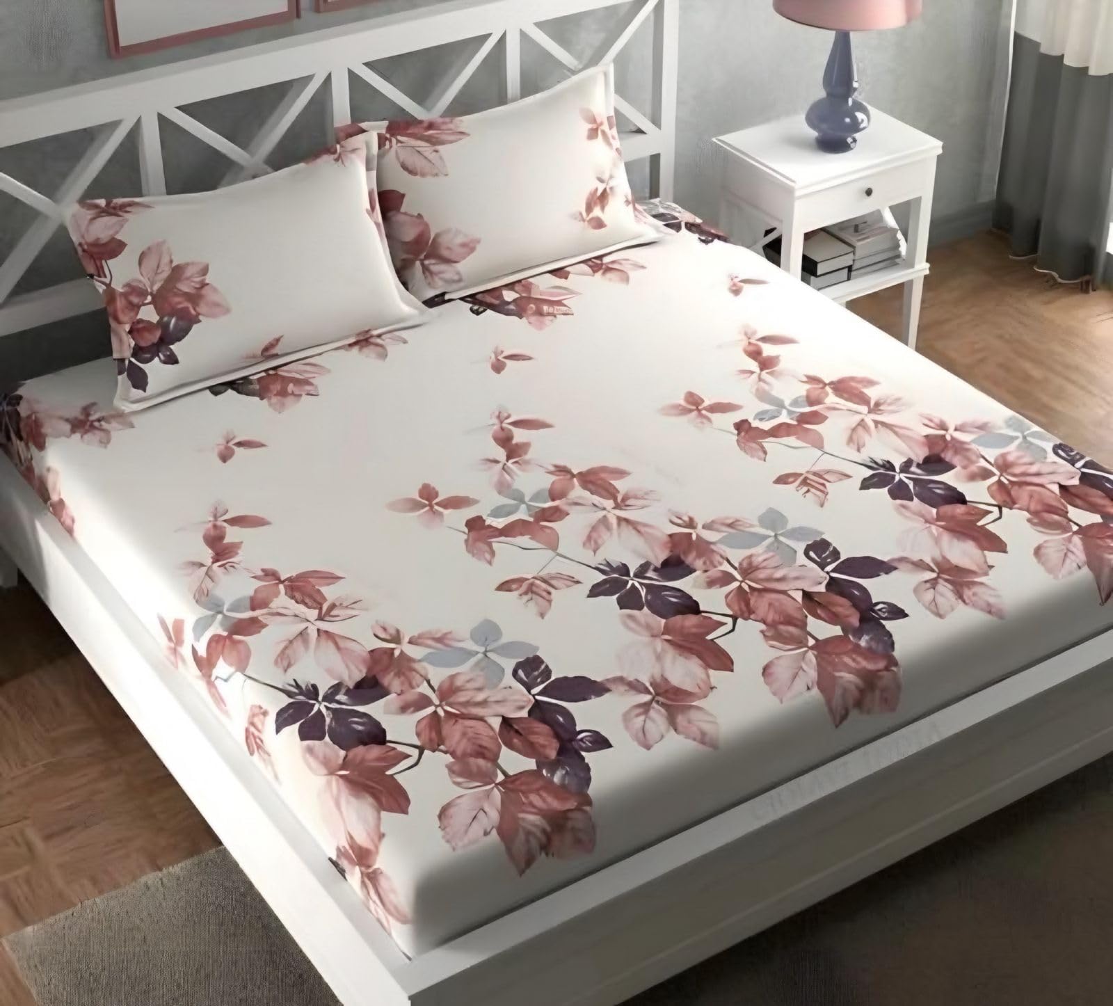 Rajat Presents Premium Cotton Elastic Fitted Geometric Bedsheets with 2 King Size Pillow Covers | Double Bed with All Around Elastic 180 TC Supersoft | (72"X78", 180-200 TC A145-picture-32