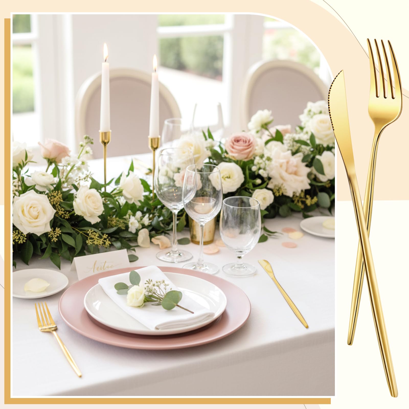 100-teiliges Goldenes Besteckset Aus Edelstahl, Bestehend Aus Gabeln Und Messern, Steakmessern, Gabeln Und Silberbesteck, Spülmaschinenfest, Ideal Für Hochzeiten, Partys Und Restaurants.
