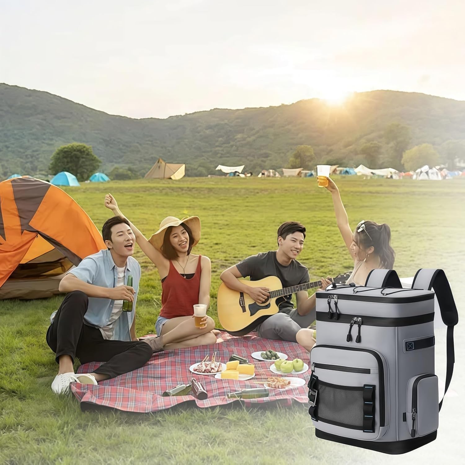 大型防水断熱クーラーバックパック 男女兼用 漏れ防止クーラーバックパック キャンプ ビーチ 釣り ピクニック 旅行 アウトドア 30