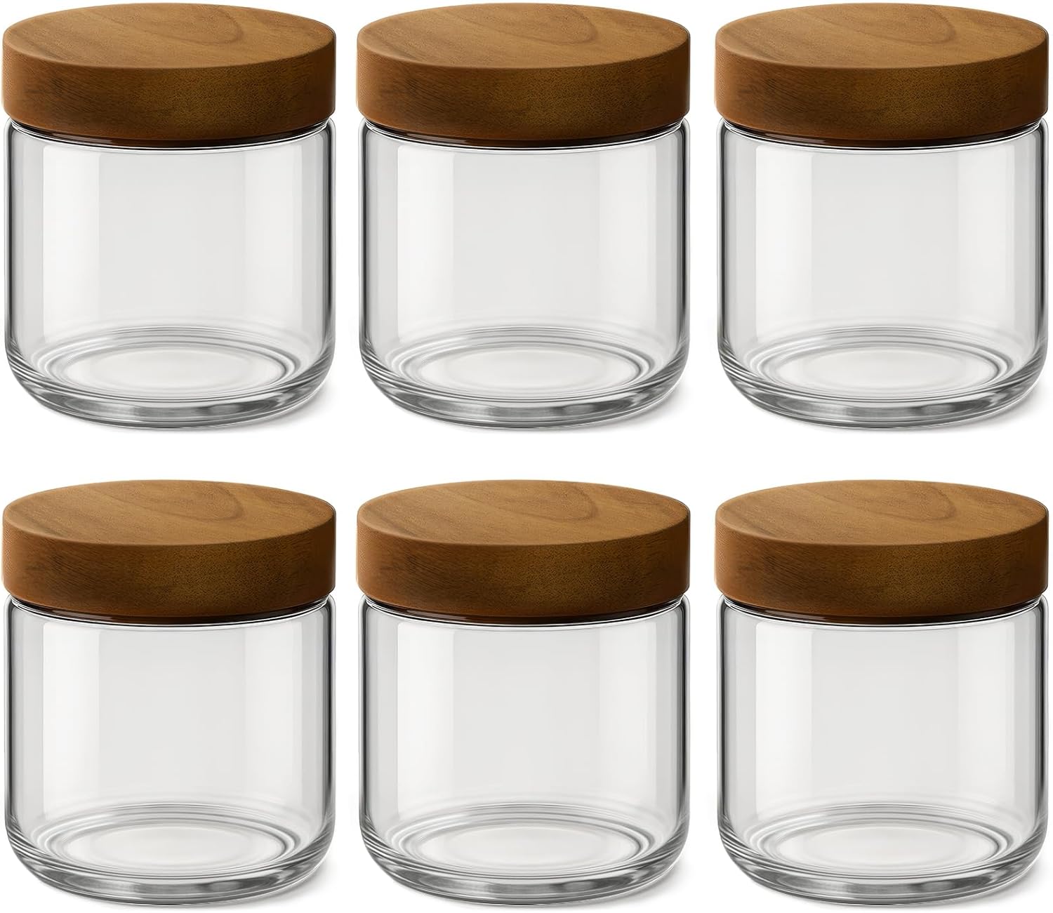 10oz 6 pack overnight oats containers with lids, glass mason jars with acacia wood airtight lids, wide mouth meal prep storage jars for yogurt, chia pudding, salad, parfait, snacks, spice 10oz-6