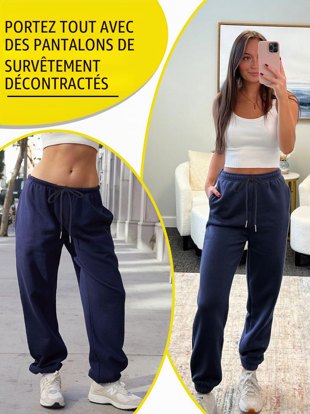 EBANKU Pantalon de survêtement doublé Sherpa pour Femme Pantalon de Jogging Thermique doublé en Polaire avec Poches - Bas épais et Chaud pour l'hiver Survêtement pour Loisirs Gym et Jogging