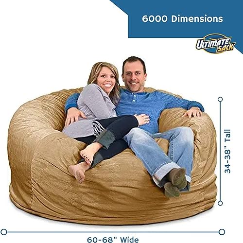 Miniatura 3 de ULTIMATE SACK 6000 Silla de puf de 6 pies, funda de ante color camello  Silla de espuma extragrande, asiento de piso, sofá pequeño o sofá cama para