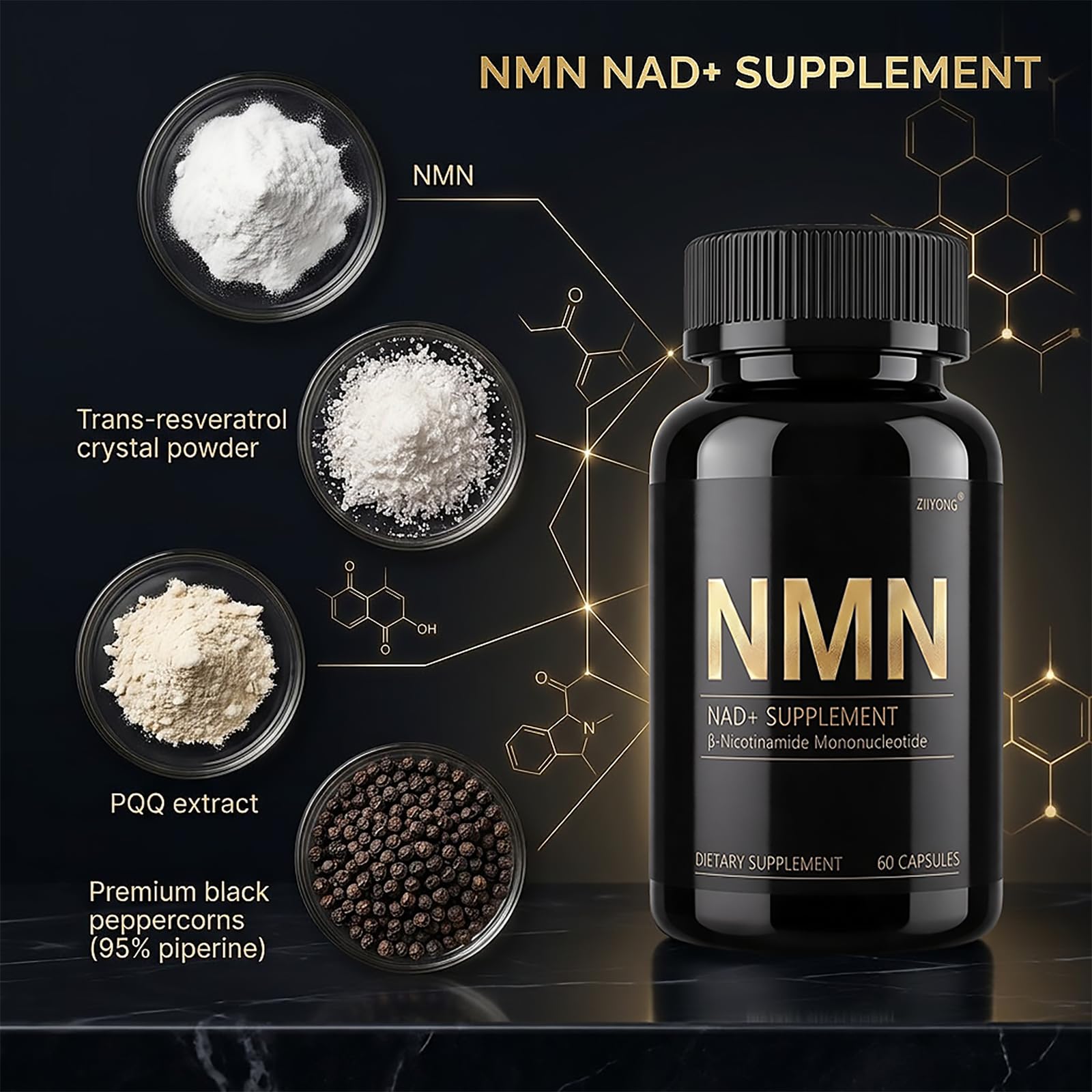Ultra-Pure NMN 1000mg Supplement with 95% Piperine for Enhanced Absorption - Advanced Cellular Health & Healthy Aging Support, 60 Capsules — Amazon image 3