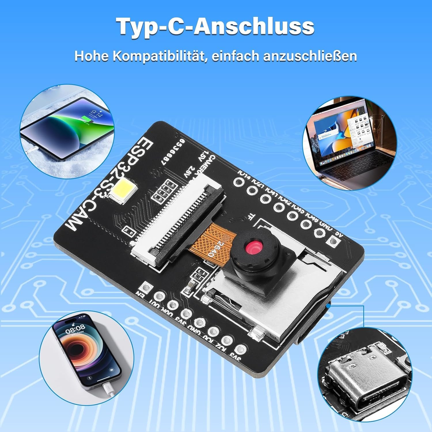 2 Stück Für ESP32 S3 AI-Vision-Modul, Für ESP32 S3 CAM Board Wi-Fi/Bluetooth, 2640, OV5640 Kamerasensor, geeignet für Szenarien wie Wi-Fi-Bildübertragung, Gesichtserkennung und Farberk