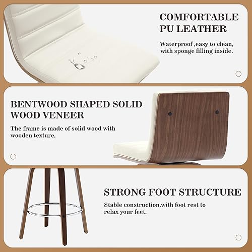 Miniatura 5 de Bekrvio Juego de 2 Taburetes de Bar Giratorios con Respaldos, Taburete de Bar Tapizado de Cuero PU de 29 Pulgadas de Altura, Respaldo en Forma de L,
