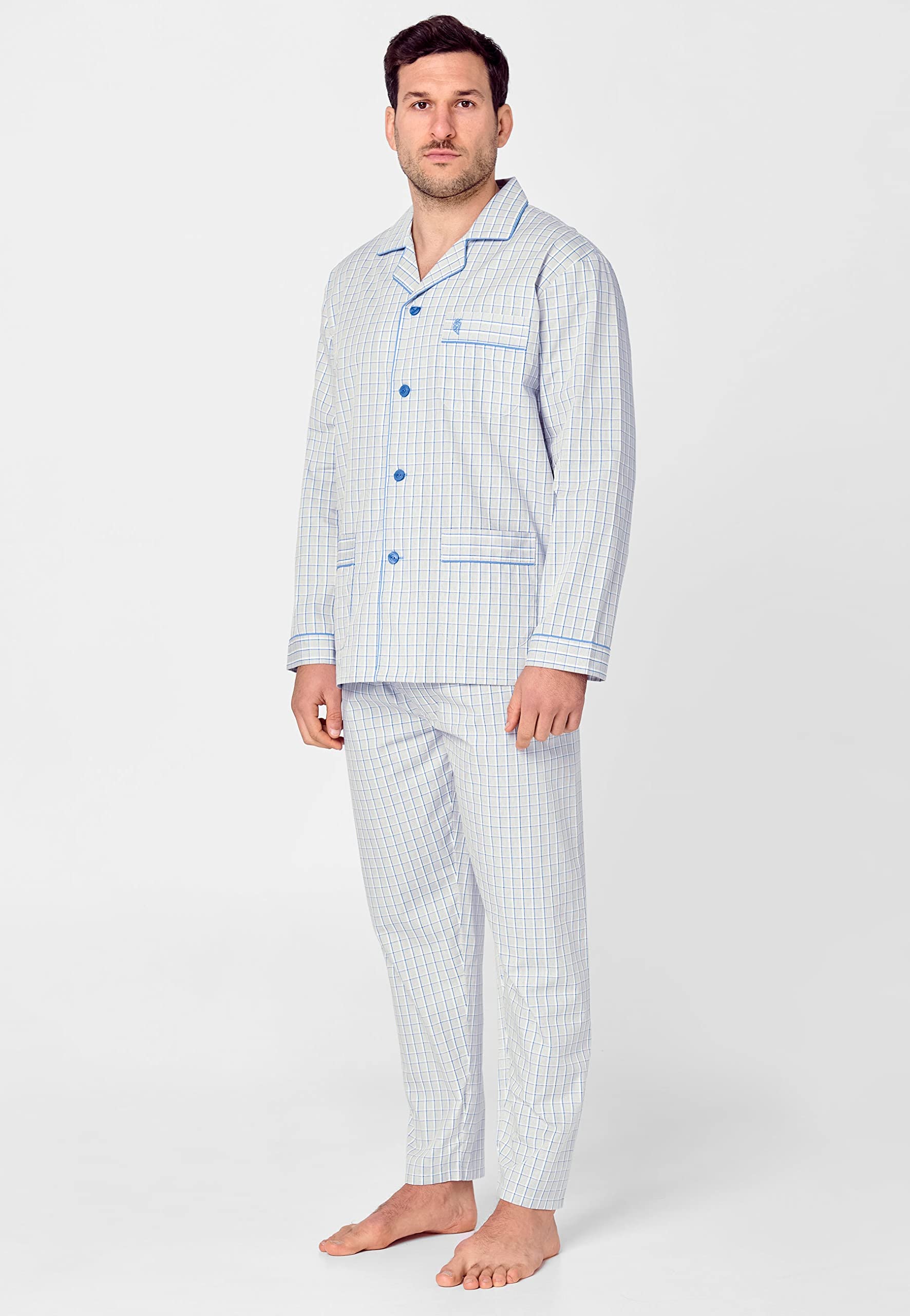 El Búho Nocturno Pigiama Uomo Lungo Cotone 100% - Popeline Set Classico Due Pezzi Giacca Maniche Lunghe Bottoni - Abbigliamento Notte Ospedale Leggero Autunno Estate Taglie Forti