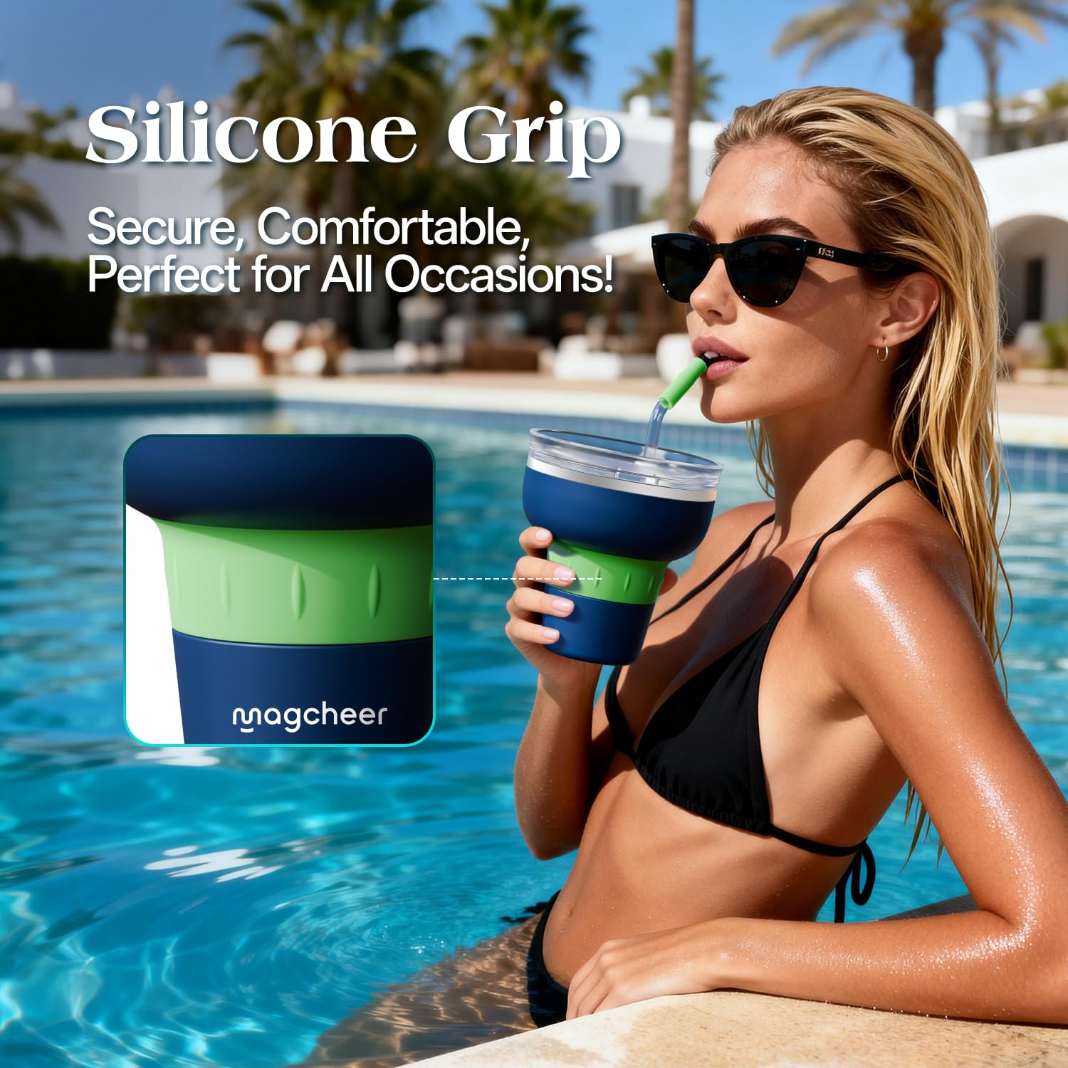 magcheer 500ml Potable Margarita Tumbler Isoliert | Travel Margarita Cup mit Deckel & Strohhalm | Cocktail Gläser to Go | Tolles Geschenk für Poolpartys und Urlaub(Dunkelblau)