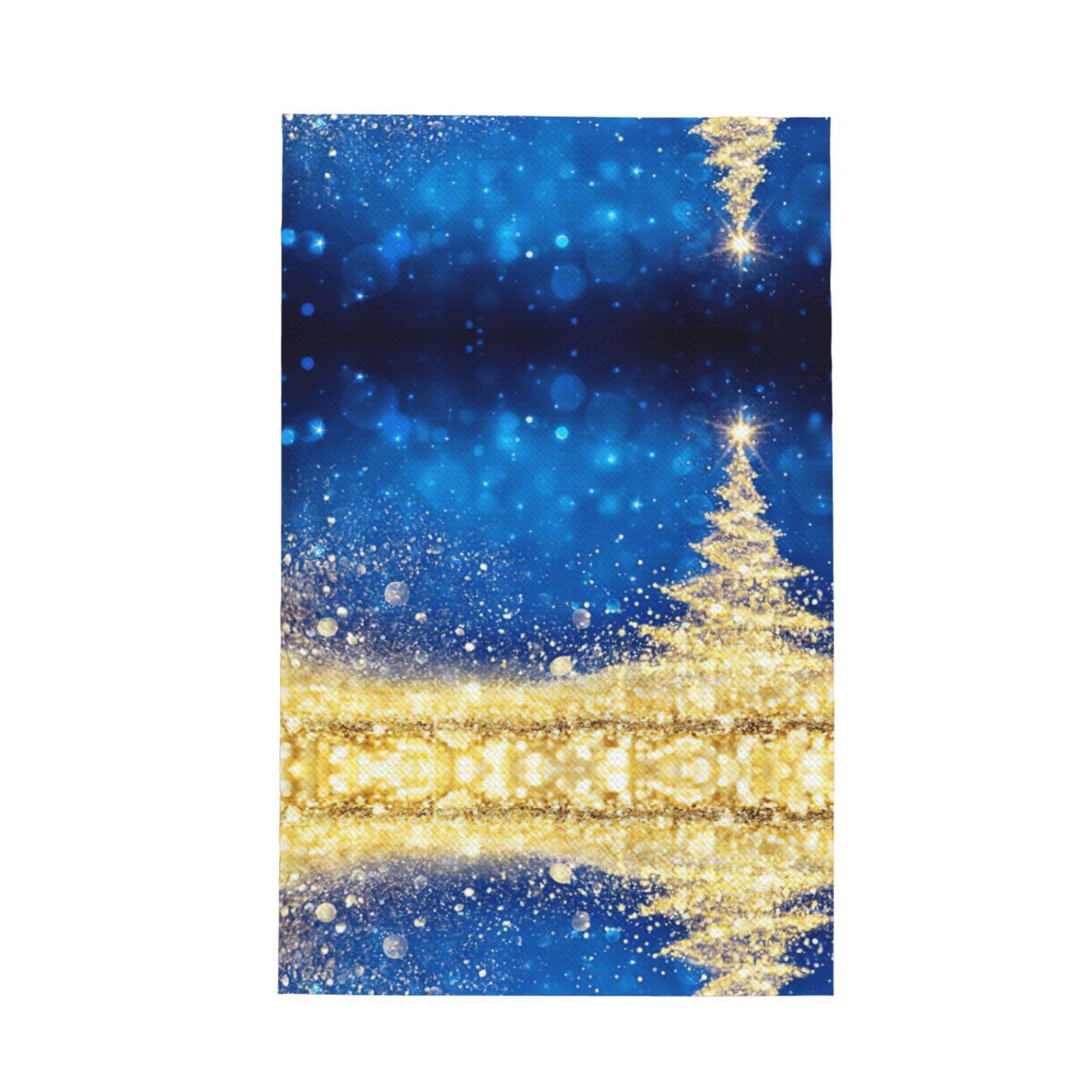 XXahnbm Golden Glitter Christmas Tree Print Waffle Kitchen Towel,Absorbent Hand Towel