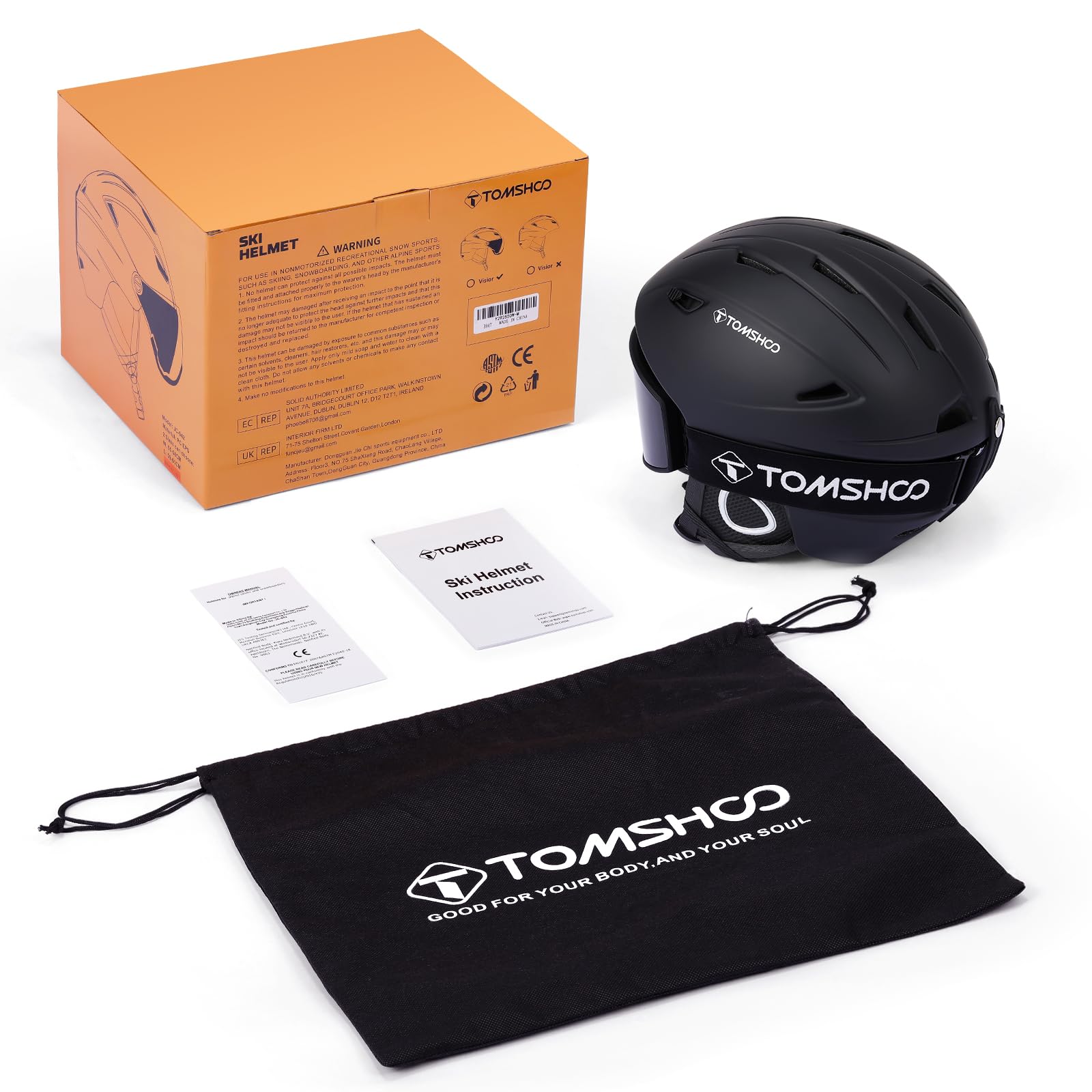 TOMSHOO Set di Casco da Sci, Snowboard, con Occhiali da Sci, para Orecchie, Aperture di Ventilazione, Fodera Rimovibile, Regolabile Casco da Snowboard e Goggle, per Uomo e Donna Unisex