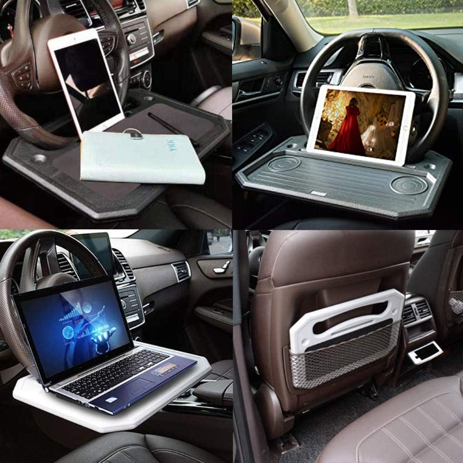 Amazon ハンドル ステアリング 取付 テーブル ハンドル テーブル 滑り止め 車載用テーブル ステアリング取付テーブル 自動車トレー 運転手が ノートパソコン作業 Ipad 食事 デスク ブラック トレイ 車 バイク