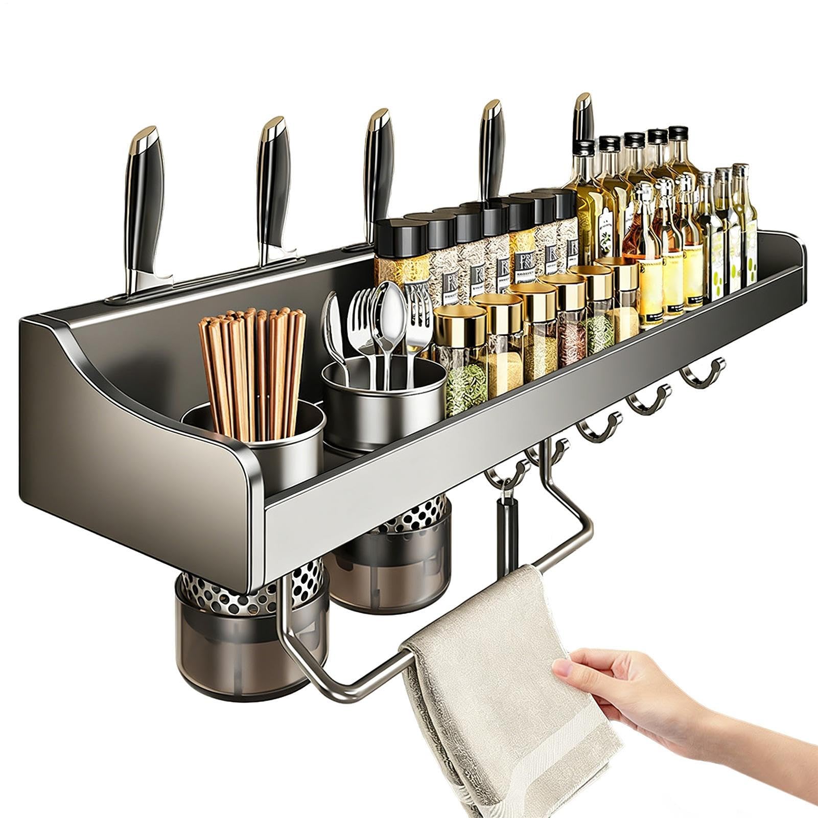 Cutter Block,No-Drill Wall-Mounted Holder - Kitchen Storage Shelves - for Counter Cabinet Bar Home Family Indoor Household