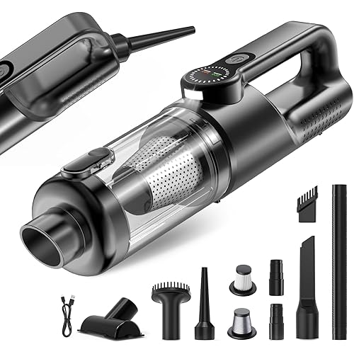 Car Vacuum Portable Cordless-19000 Pa 4 in 1 Handheld Vacuum Cordless Brushless Motor with LED Light and Multi-Nozzles, One-Touch dust Removal for Car, Home, Office, Pet, Black