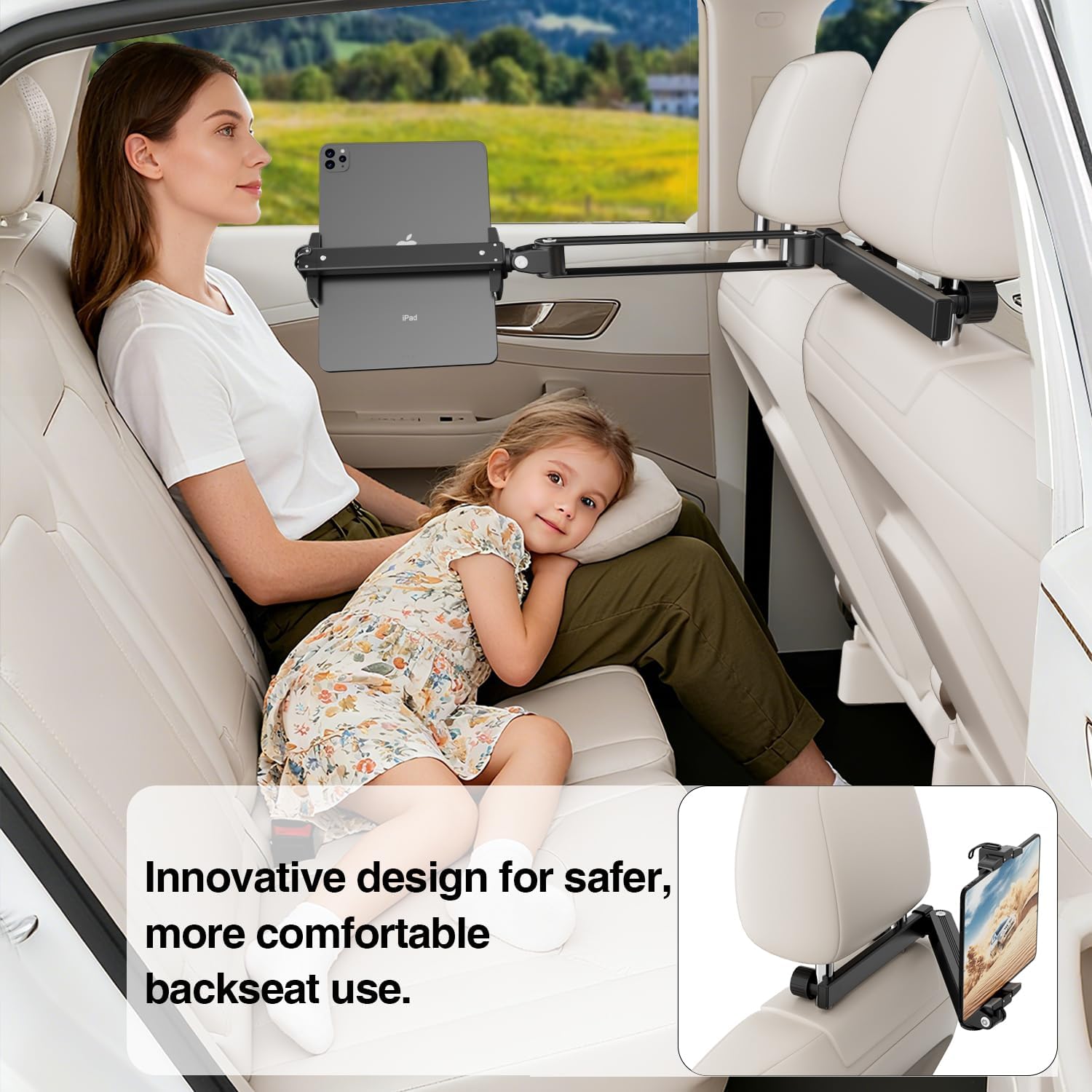 Foldable Tablet Car Holder for Backseat, Adjustable Car Headrest Tablet Holder, Road Trip Essentials for Kids. Back Seat iPad Mount for 4.7-11" Devices