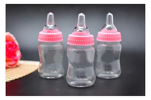 24 botellas rellenables para regalos de baby shower, decoraciones de fiesta azul y rosa para niñas y niños (rosa)