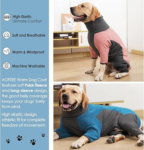 Miniatura 6 de AOFITEE Abrigo de invierno para perro, cálido pijama de forro polar para perro, chaqueta suave de cuerpo completo para clima frío, cuello alto,