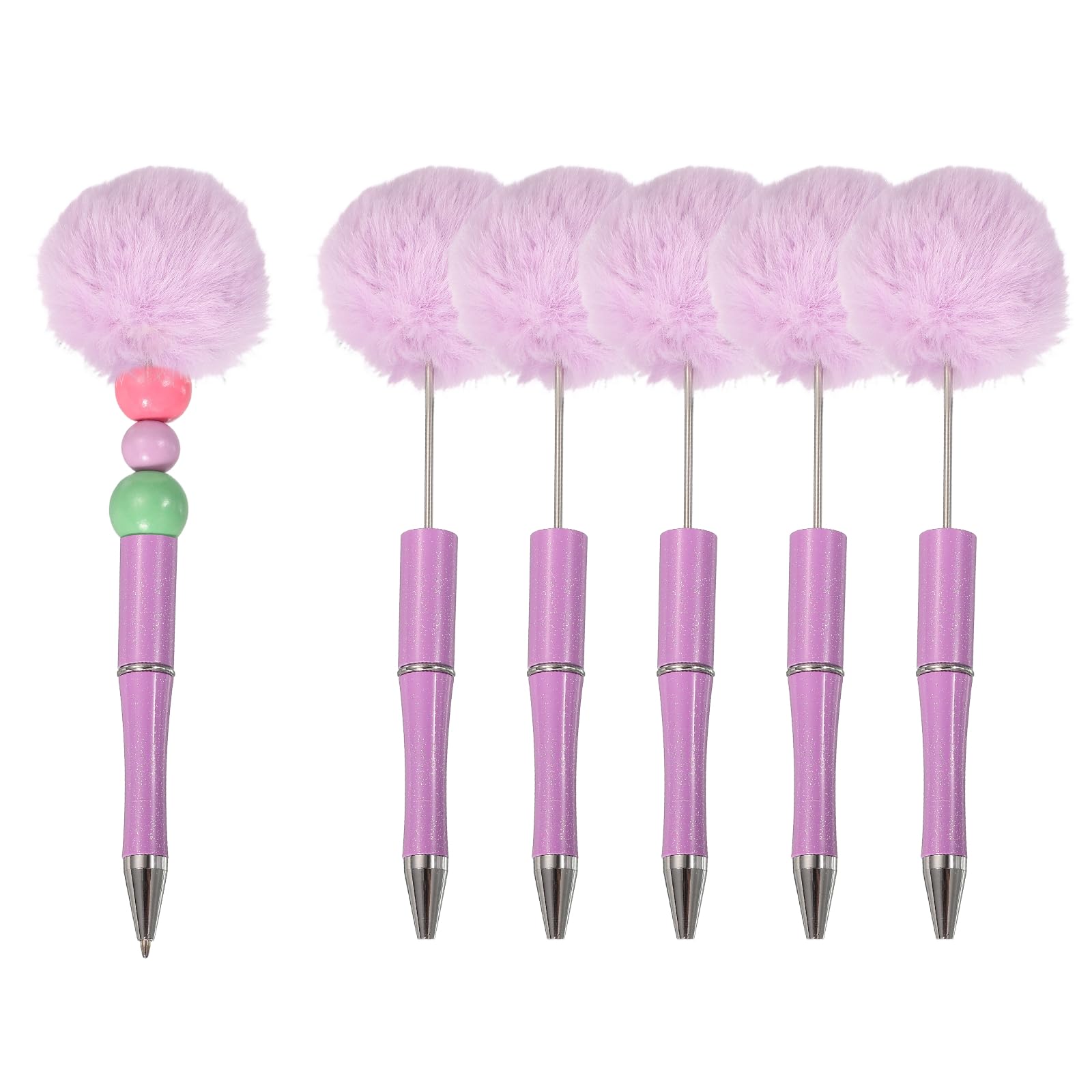 PATIKIL Pompom Ballpoint Pens, Fluffy Ball Pens Pom Pom Plastic Cute Beaded Pen for DIY Gift Writing Office Supplies - 6 Pcs (Purple)