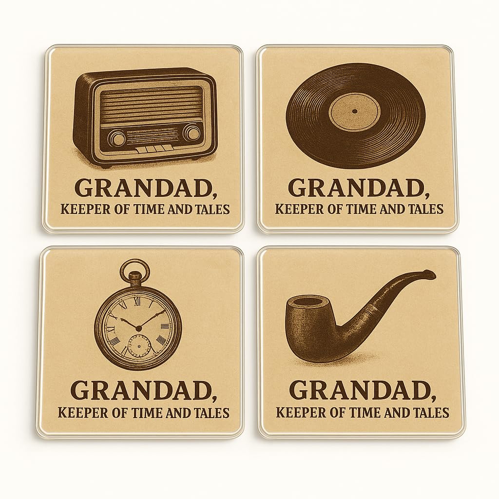 The Plum Penguin Timeless Echoes Acrylic Coaster Gift Set Of 4 With Design - Vintage Grandad's Memories For Special Celebrations