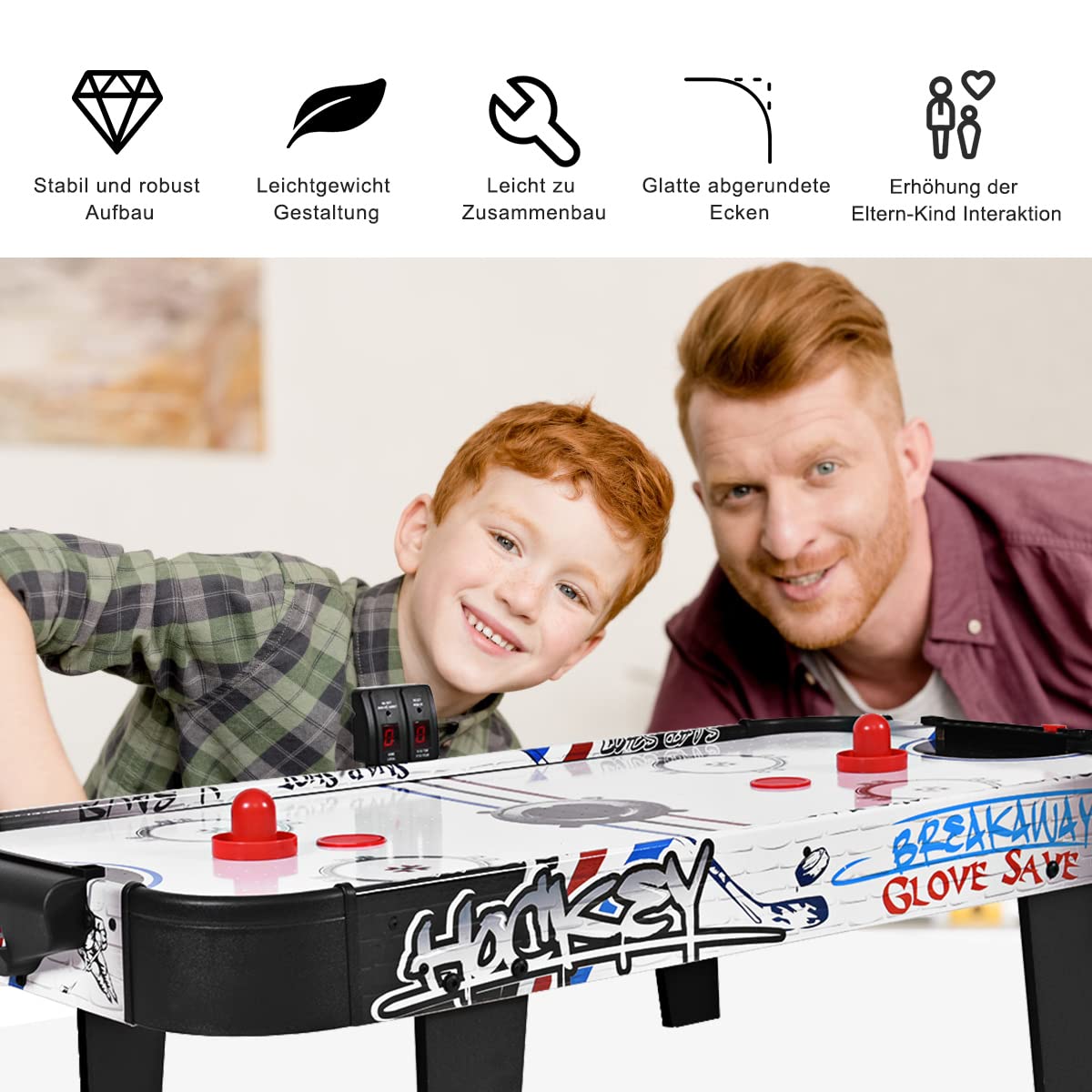 GOPLUS Airhockey Tisch, 42 cm Air Hockey Spieltisch mit Elektronischem Punktezähler & Motor, Lufthockey Tisch inkl. Pucks & Pushers & Tor, Tischhockey aus Holz, für Kinder & Erwachsene, für Zuhause