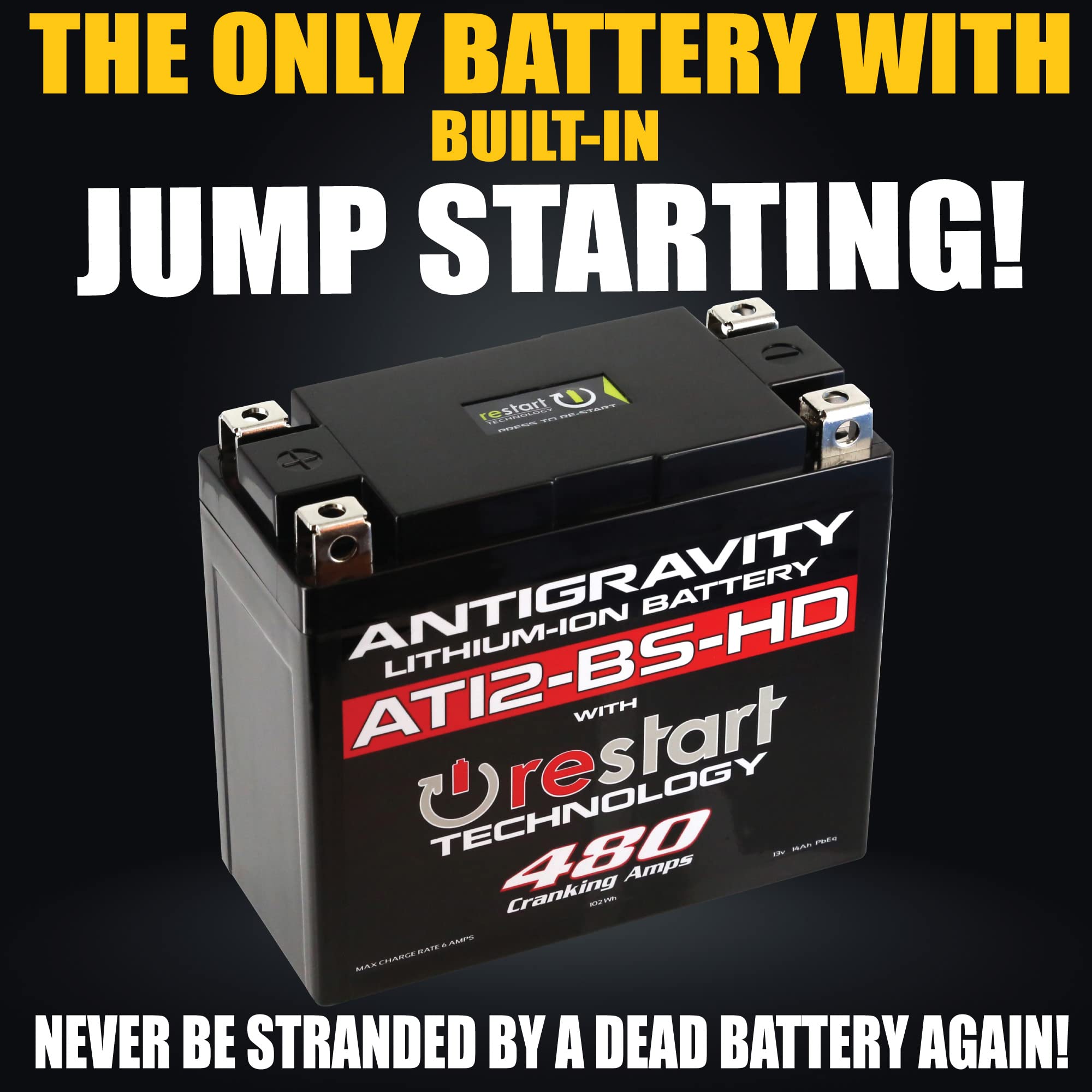 Antigravity AT12-BS-HD Heavy Duty Lithium Motorcycle Battery - 12V 8Ah, Built-In Jump Start, Fits ATV, UTV, Scooter, Generators