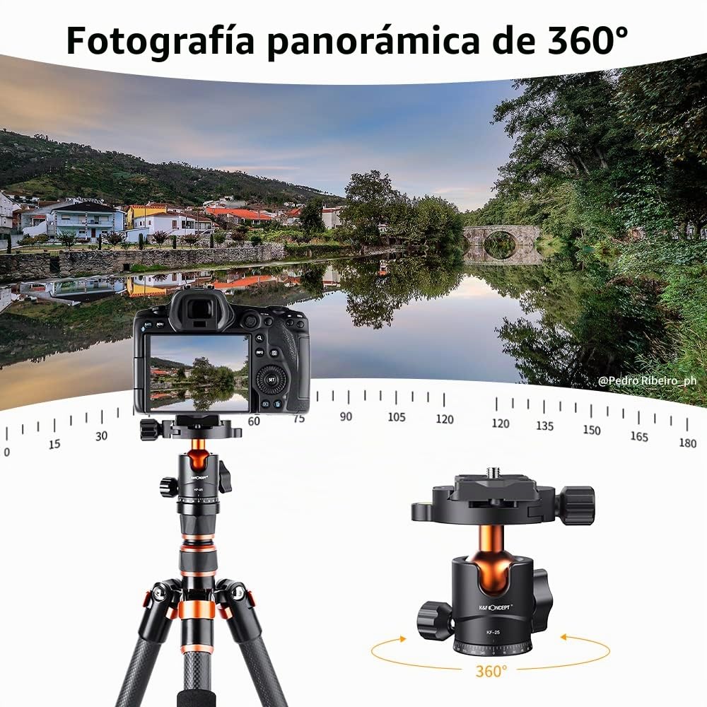 K&F CONCEPT BH-25 Cabeza de Bola de Trípode para Cámara con Placa de Liberación Rápida de 1/4'' y Nivel de Burbuja, Capacidad de Carga de 8 KG para Trípode, Monopié, Cámara