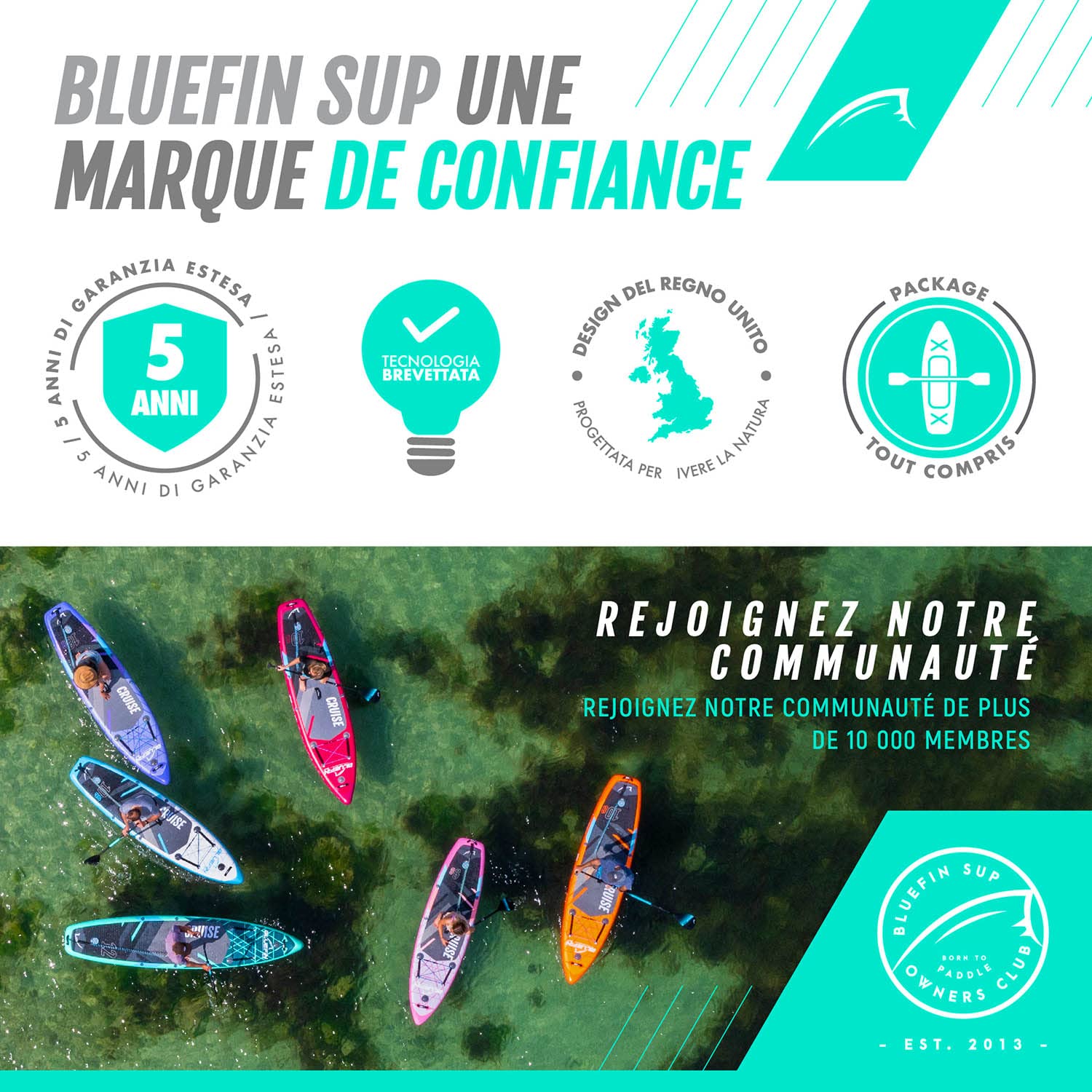 Bluefin Cruise Carbon Sup Stand Up Paddle Gonflable | Accessoires de Planche à pagaie Haut de Gamme | Plusieurs Tailles : 10'8, 12', 15'