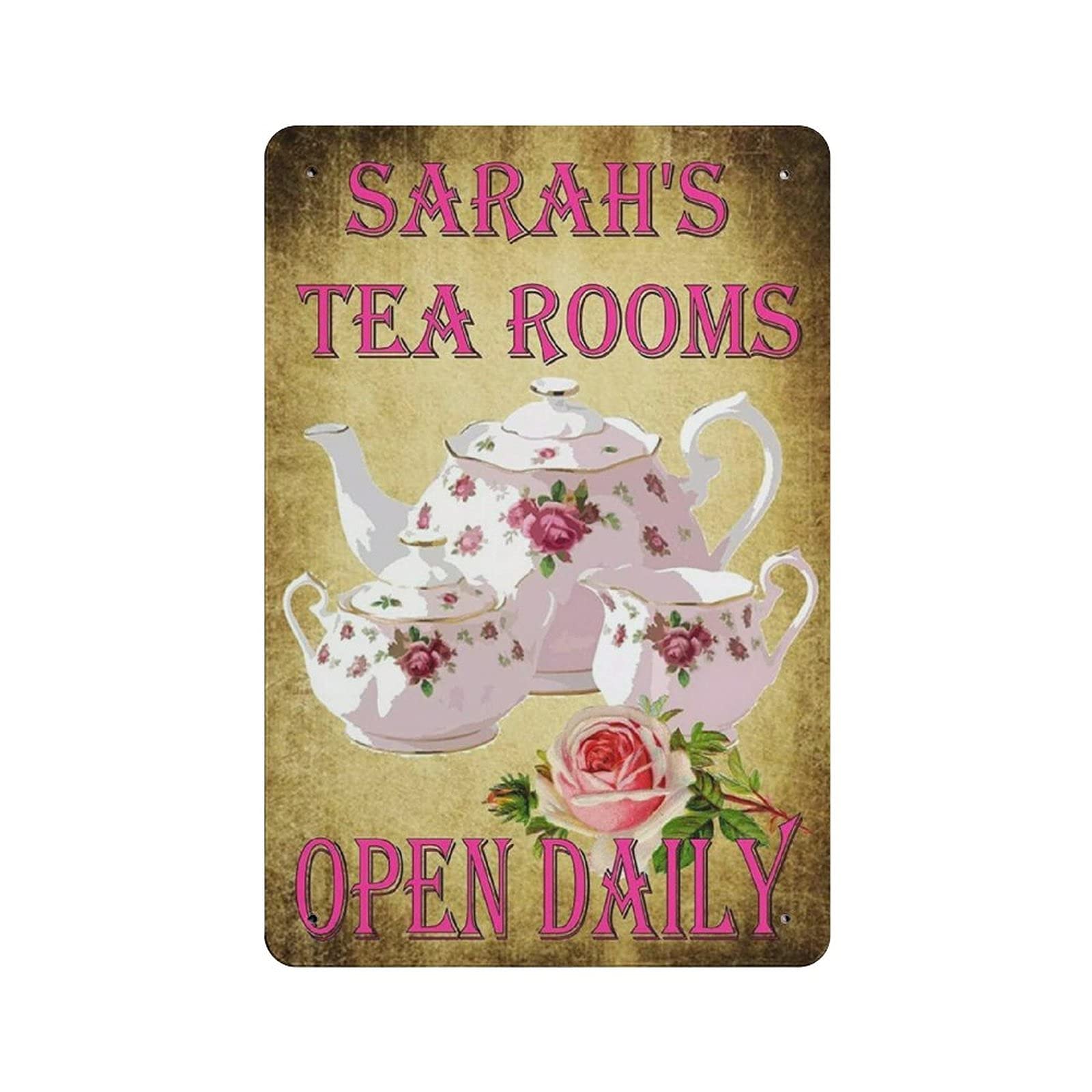 rayprint Tea Shop Open Daily Retro Metal Sign Wall Decor Art Iron Printing Metal Poster Home Bar Cafe Club Garden Farm Decor 12x8in (30x20cm)