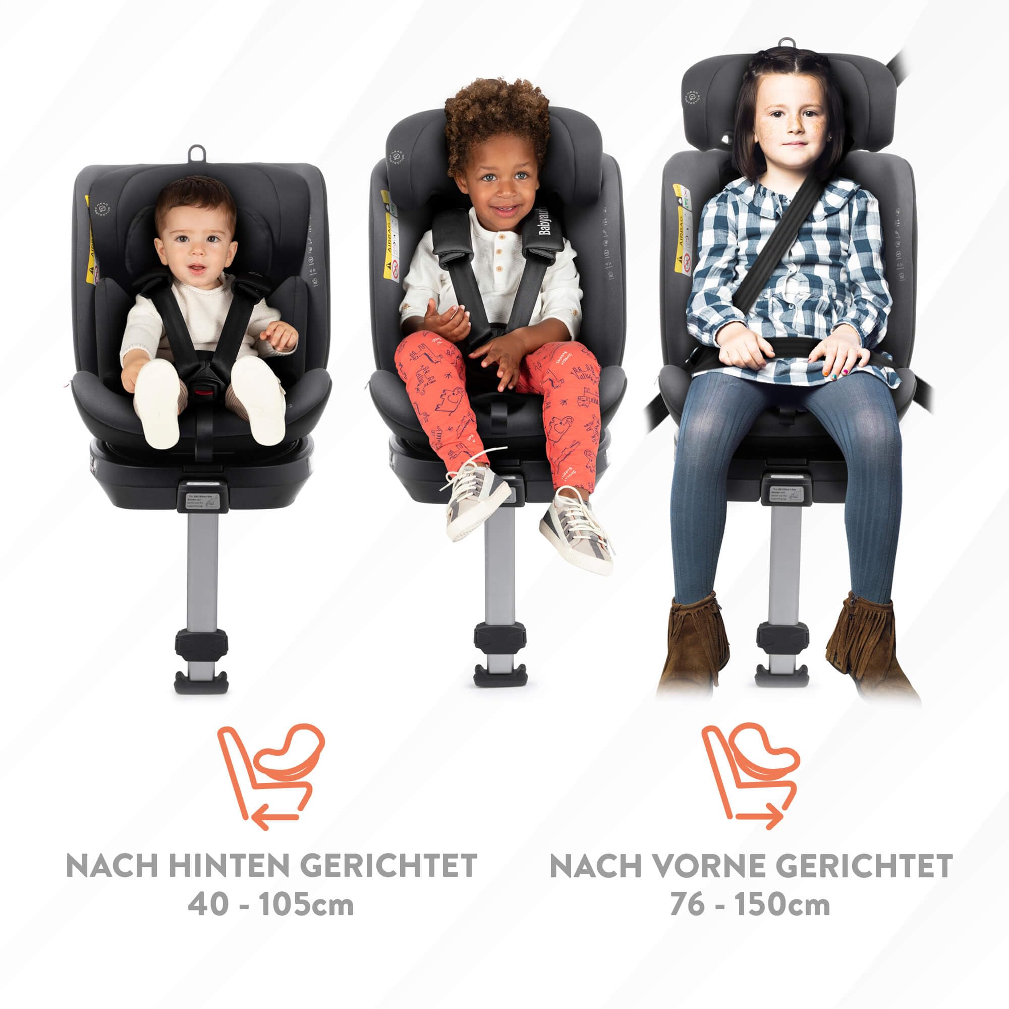 BABYAUTO - Aitana Baby Autositz 360° Drehbar ISOFIX mit Stützfuß - Kinder Autositz Gruppe 0+/1/2/3 (0-36 kg/0-12 Jahre) Autositz mit iSize - 5-Punkt-Sicherheitsgurt - Schwarz