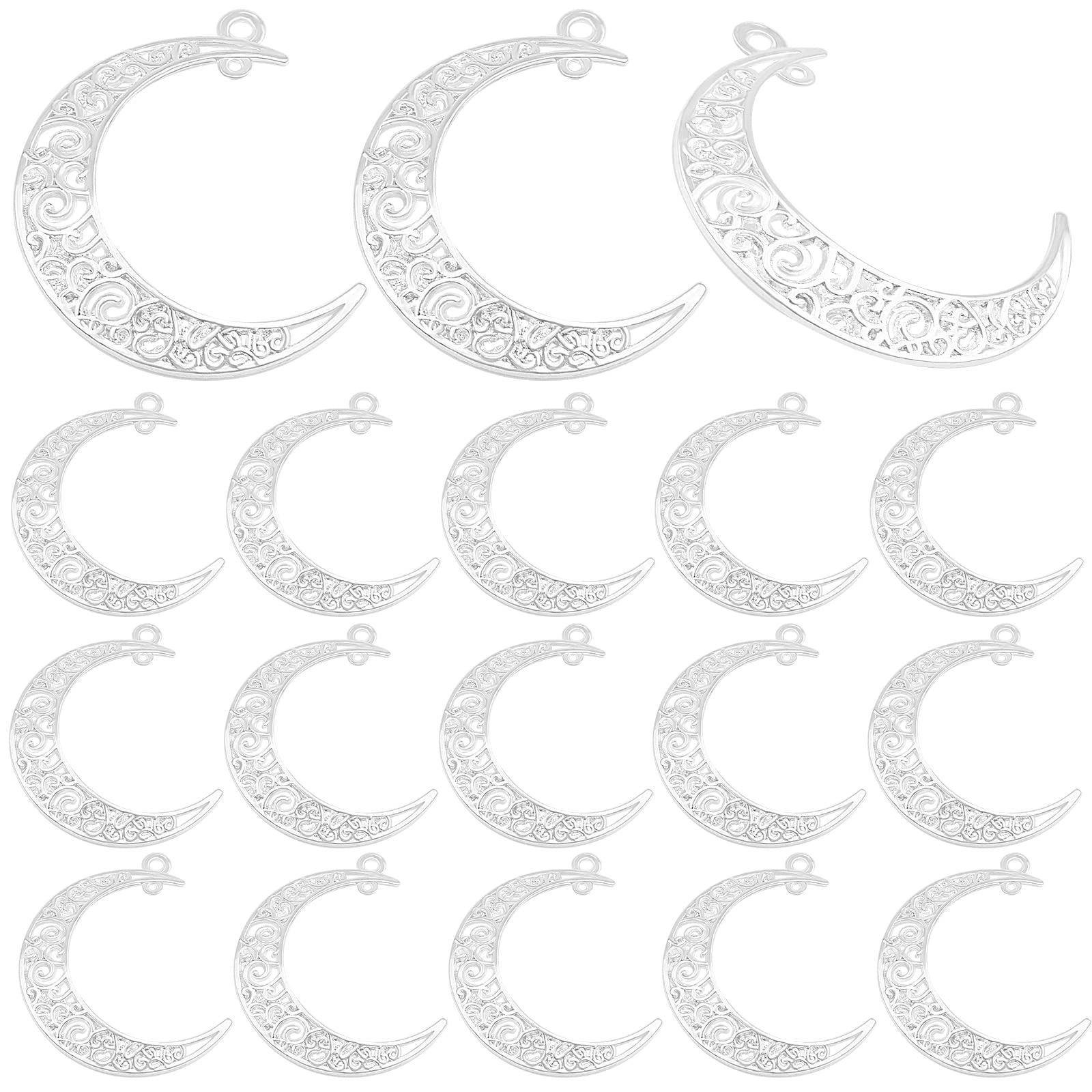 40pcs Bright Silver Hollow Moon Charms Filigree Luna Crescent Charms Celestial Moon Pendants for DIY Earrings Necklace Jewelry Making Findings