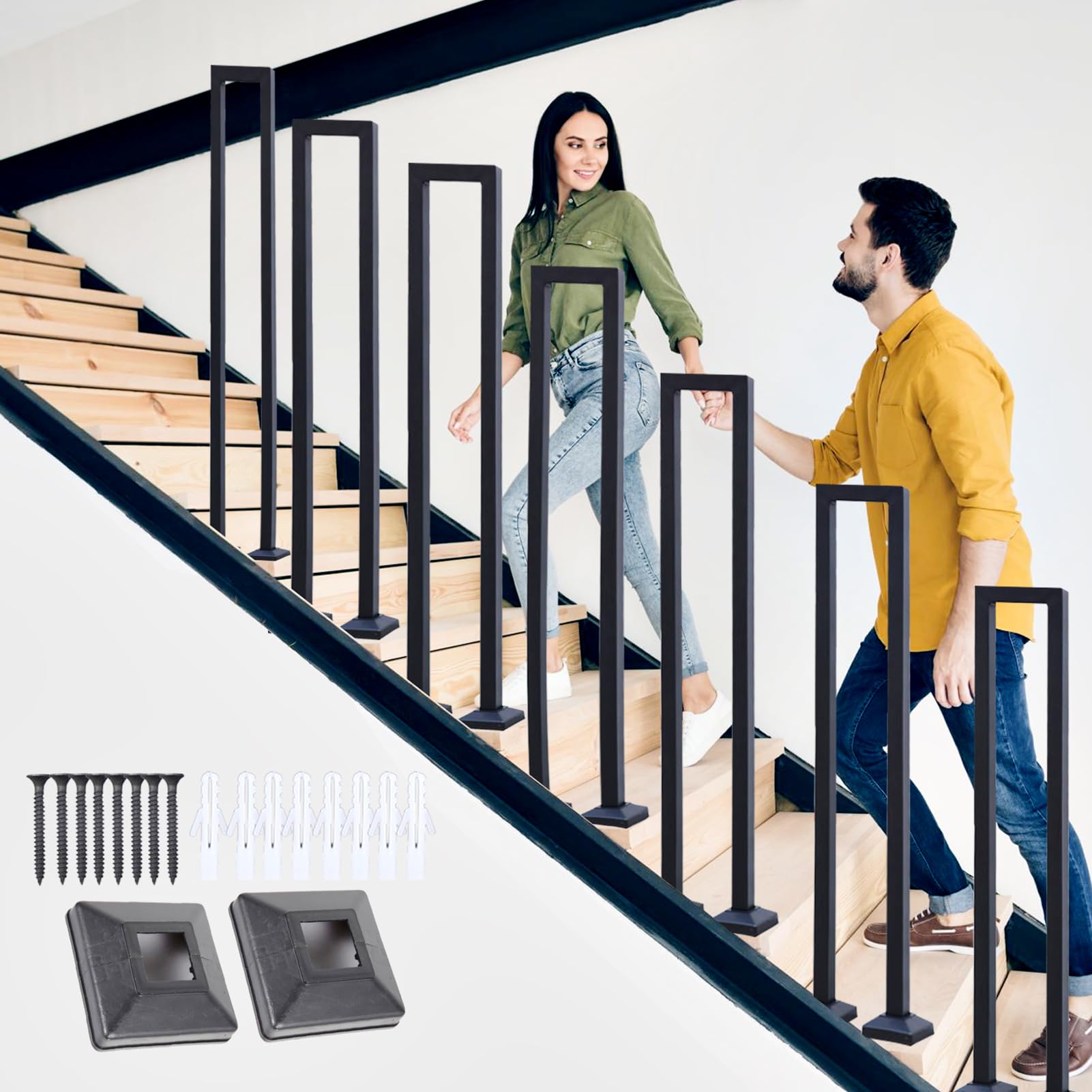 UShaped Stair Railing Indoor, Industrial Retro Wrought Iron Handrail