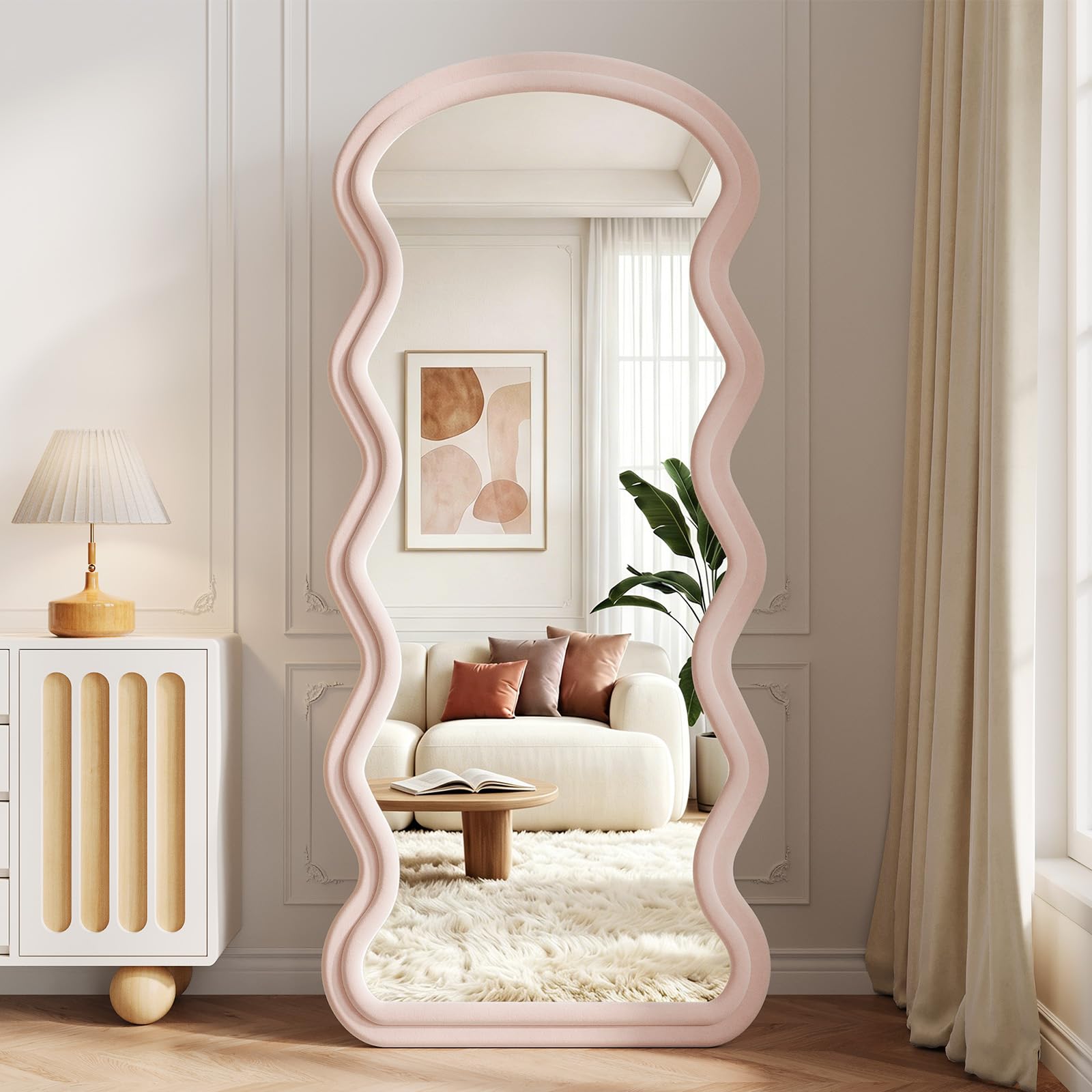 Koonmi 71“x32” Wavy Mirror Full Length, Flannel Full Body Mirror