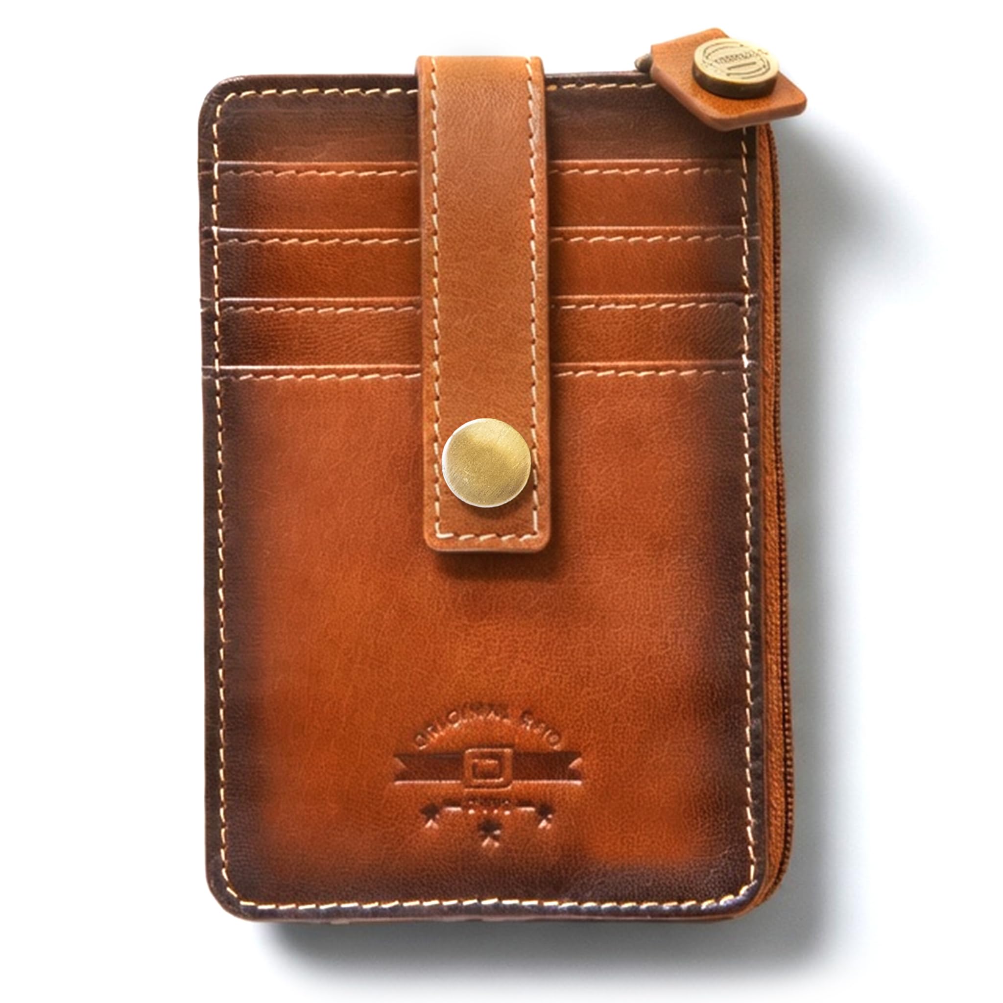 ID Stronghold RFID Blocking Front Pocket Wallet – Slim Minimalist Genuine Leather Wallet with Zipper Coin Pocket (Mega Antiqued Brown)