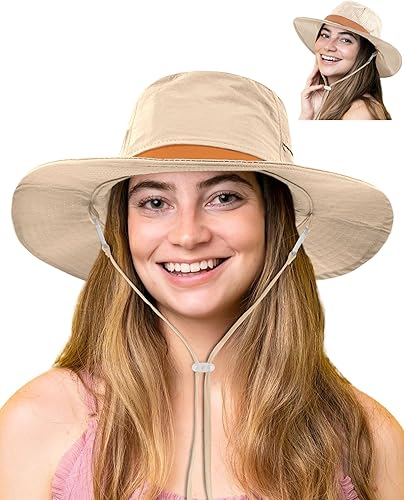 Waterproof Sun Hats for Women UV Protection Fishing Hat Wide Brim Safari Hats 2 in 1 Snap-Button Flodable Bucket Hat Outdoor