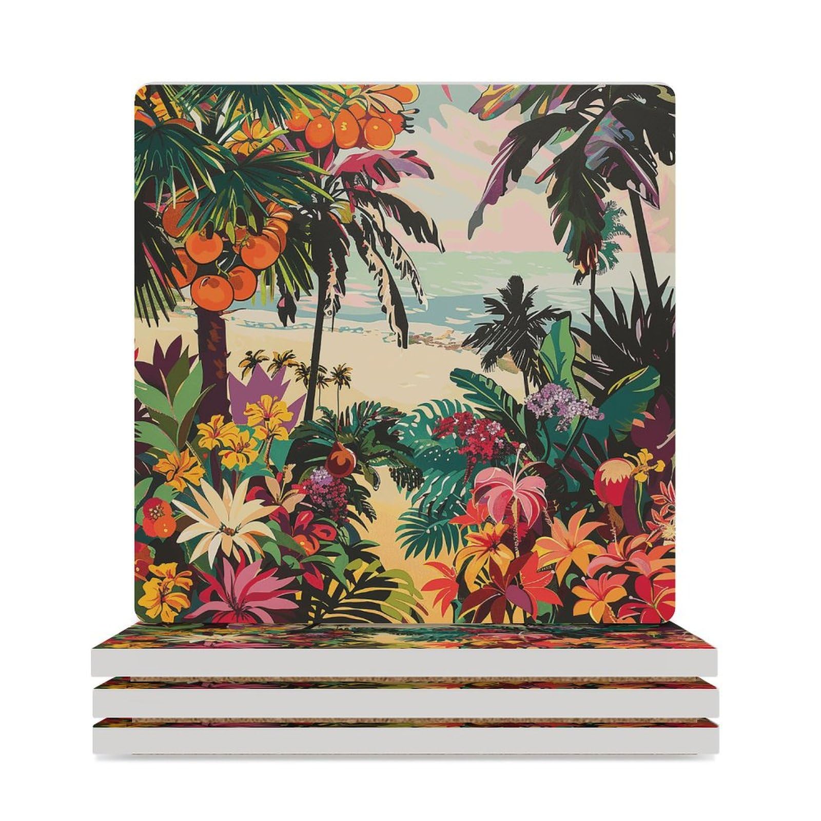 Dessous de verre réutilisables avec imprimé floral tropical