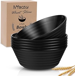 Mfacoy Unbreakable Cereal Bowls Set of 6, 28 OZ Premium Wheat Straw Bowls, Lightweight Dessert Bowls, Reusable Soup Bowls, Microwave Safe Bowls for Camping, RV, Dorm, Soup, Oatmeal, Ramen, BPA-Free