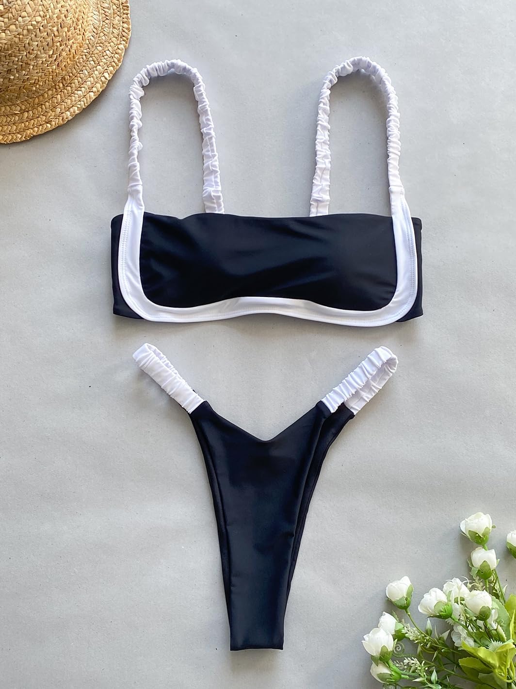 HYTENSUN Women's Bandeau Cheeky Bikini Colorblock Square Neck High Cut Swimsuits Two Pieces Bathing Suits - Image 7