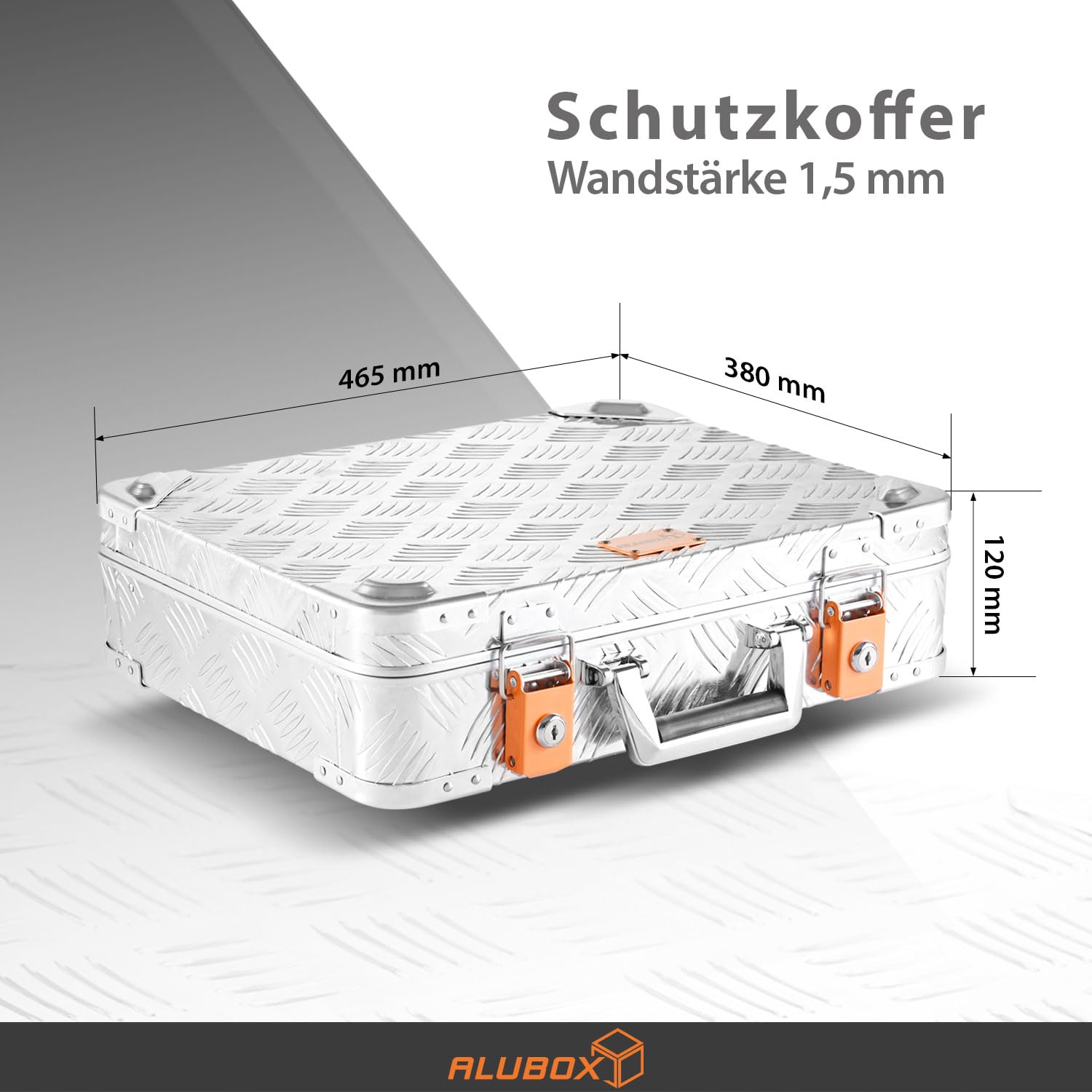 Alubox Pistolenkoffer Schutzkoffer - Pistolen Hartschalenkoffer - 2 Schnallen 2 Schlösser - witterungsbeständiges Riffelblech Aluminium 1,5mm - abschließbar, gepolstert