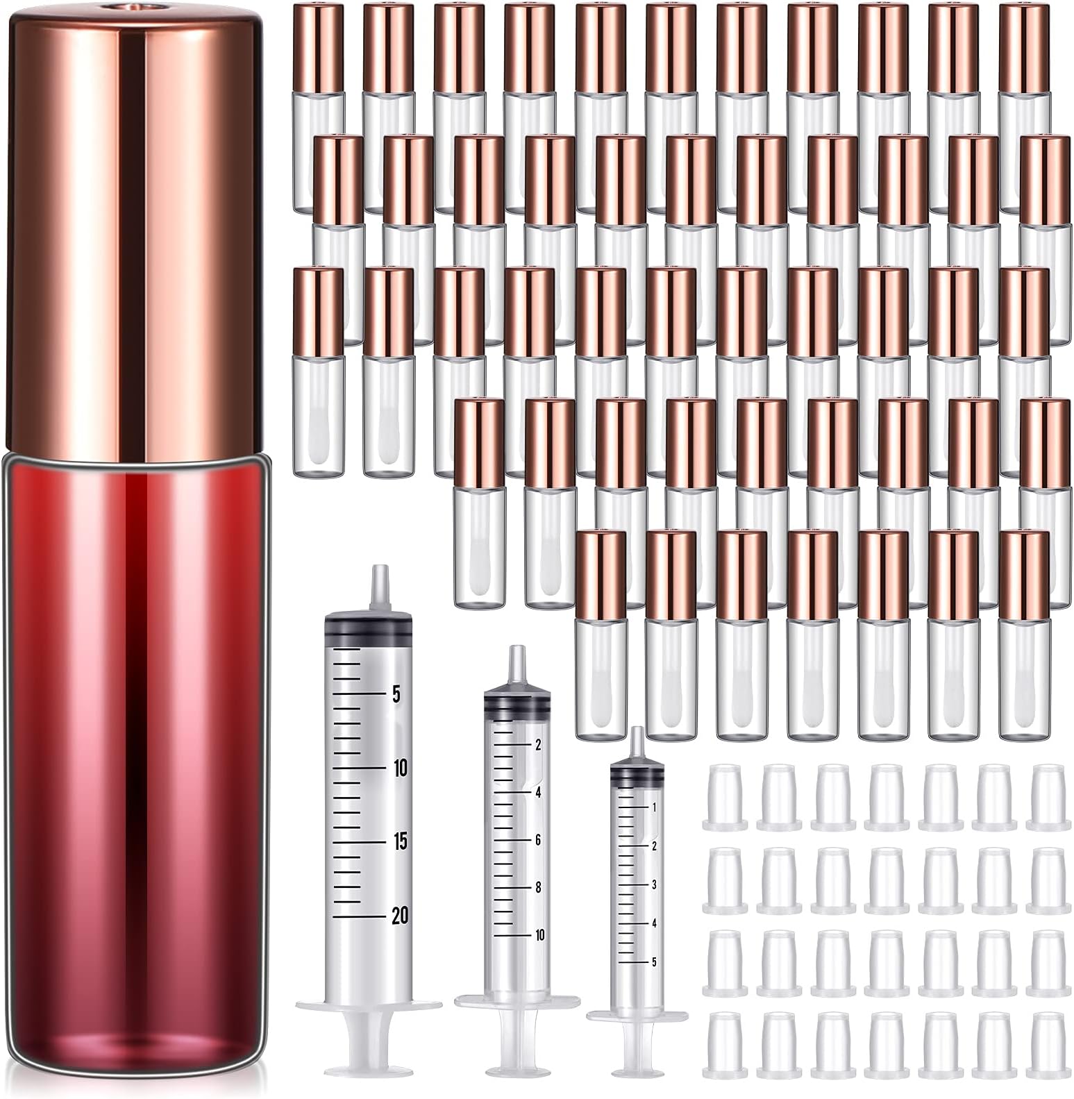 200 Pieces 1.2 ml Empty Lip Gloss Tubes Clear Lipgloss Balm Bottle Containers Refillable Mini Lip Oil Lipstick Samples Container with Rubber Stoppers and 18 Pieces Plastic Syringe for Travel Makeup