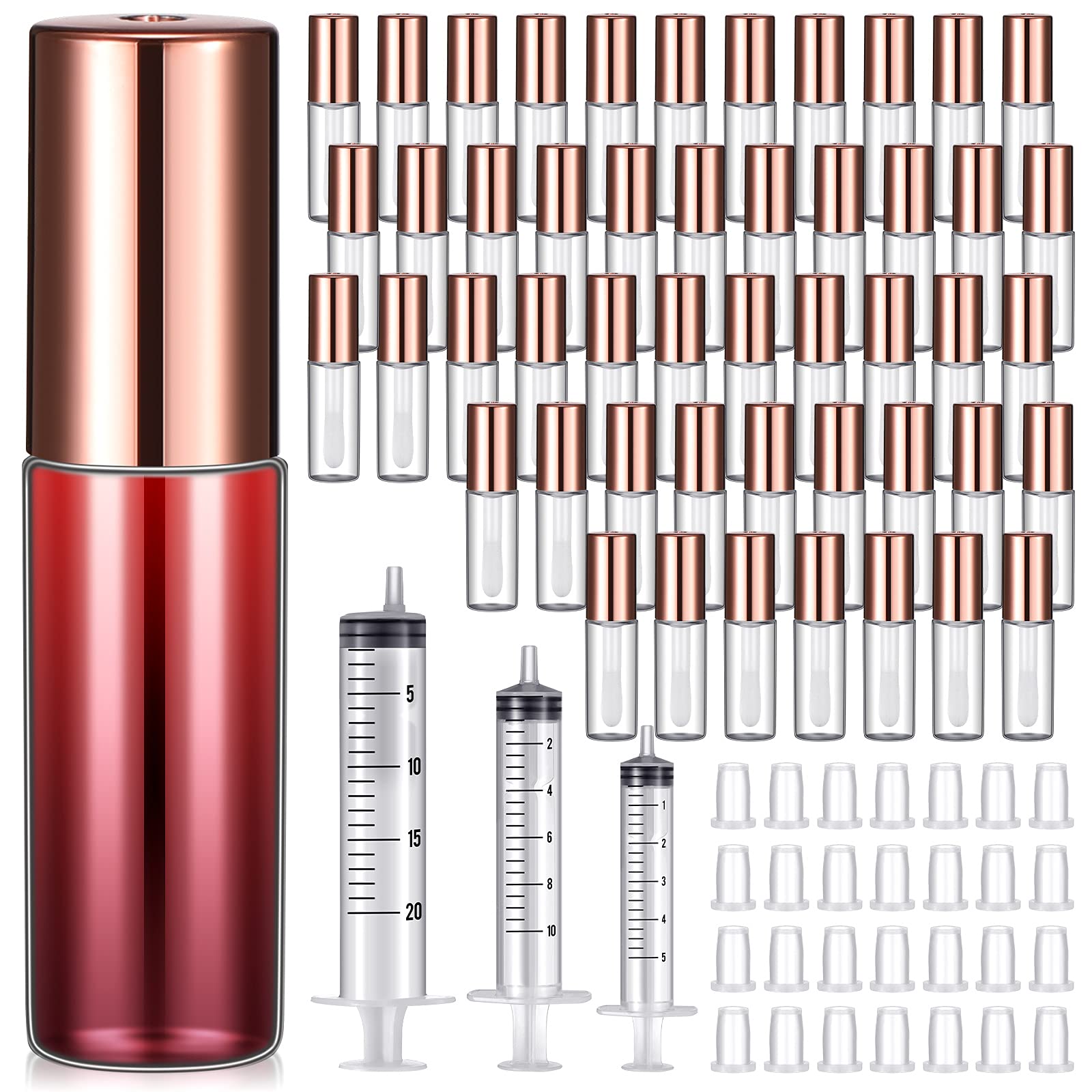 200 Pieces 1.2 ml Empty Lip Gloss Tubes Clear Lipgloss Balm Bottle Containers Refillable Mini Lip Oil Lipstick Samples Container with Rubber Stoppers and 18 Pieces Plastic Syringe for Travel Makeup