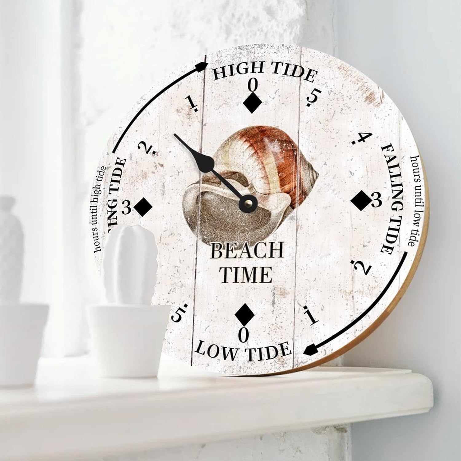 Beach Time Sea Snail Conch Wood Tidal Clock Ocean Time Maritime Coastal Beach High Tide Low Tide Clock Rustic Wooden Nautical Tide Movement Vintage Decor for Beach House Kitchen Wall Art 15x15 in