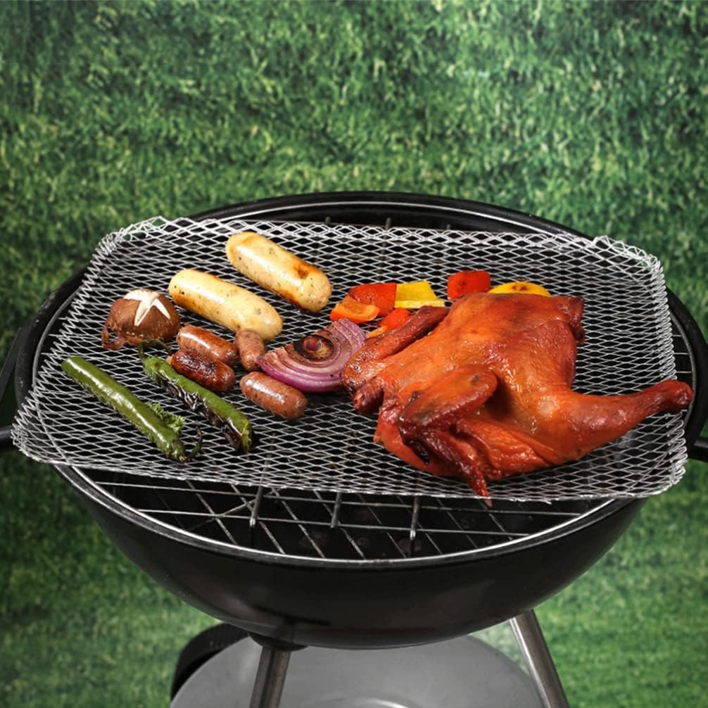 Luxshiny Estera de malla para parrilla de barbacoa: 10 piezas desechables de aluminio para parrilla, sartenes de red antiadherentes, rejillas de cocina, herramientas para hornear para acampar al aire