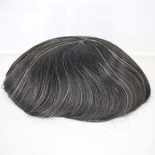 Miniatura 8 de Suncolorhair Negro mezclado gris Toupee para hombres hombres Cabello natural Remy unidad de cabello humano (1B20)