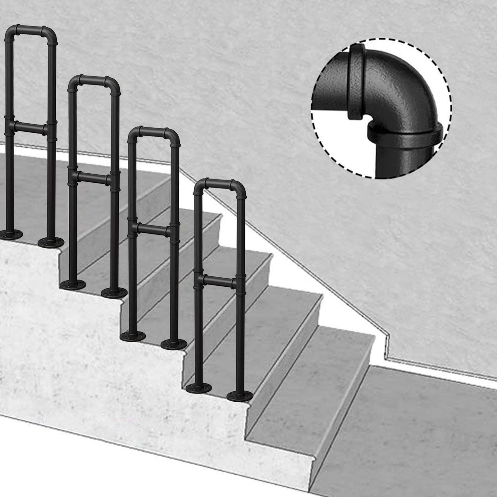 Barre de support de sécurité pour escalier de porche extérieur 1 marche