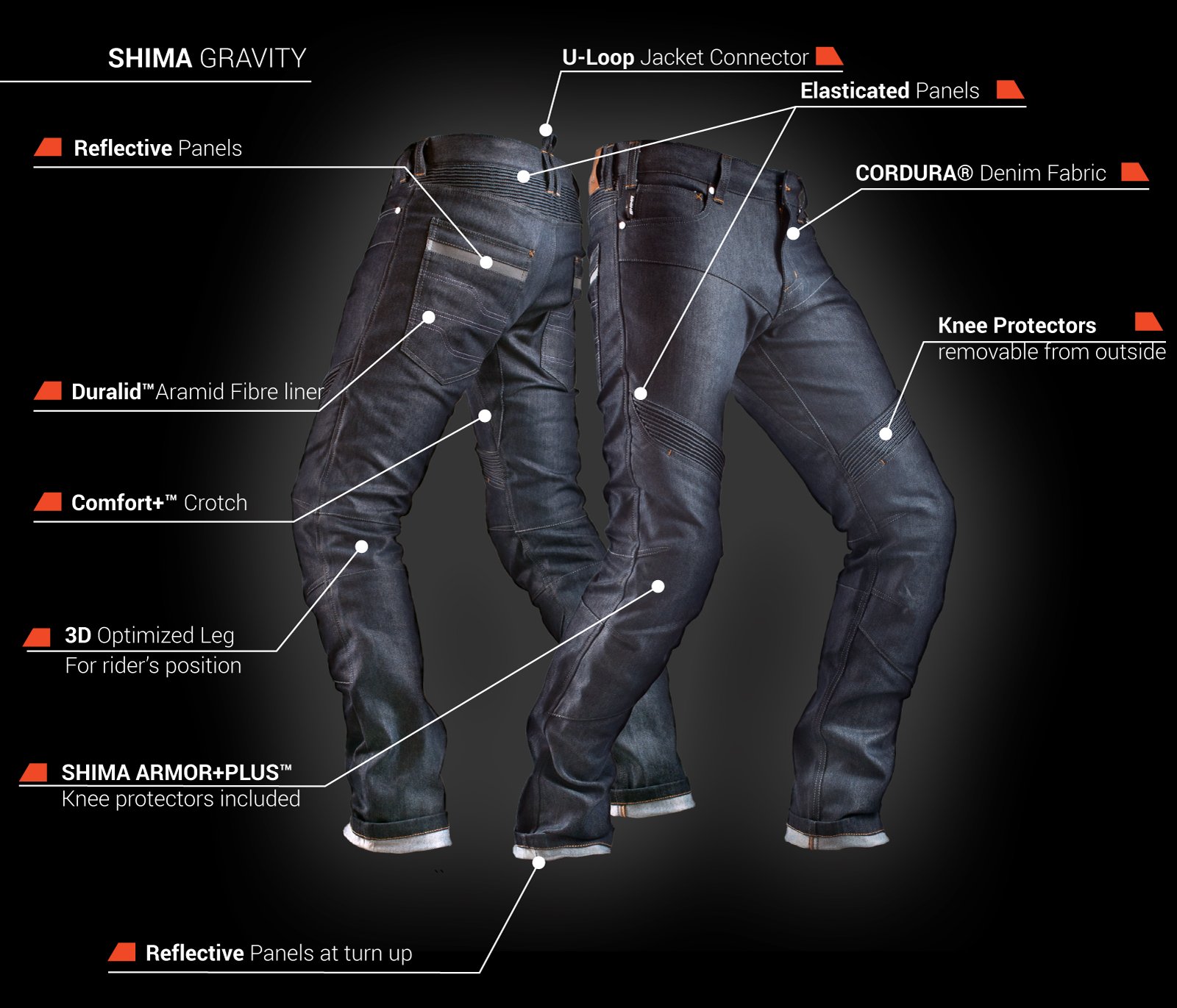 Shima Gravity Motorradjeans Herren - Atmungsaktive Elastische Cordura Biker Hose Männer Passform Regular
