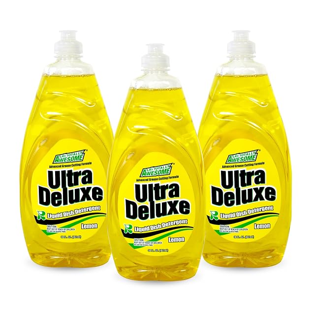 Las Totally Awesome Dish Soap Liquid Lemon Scent 30 fl oz Pack of 3 Grease-Fighting Dishwashing Liquid from