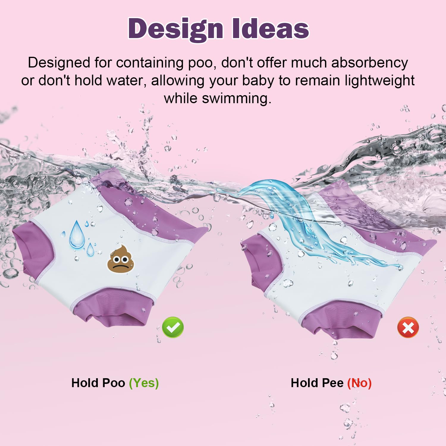 MOEMOE BABY Pannolino da nuoto Riutilizzabile per Bambini Neonato 3 pezzi Rosa S/2T 1-2 Anni